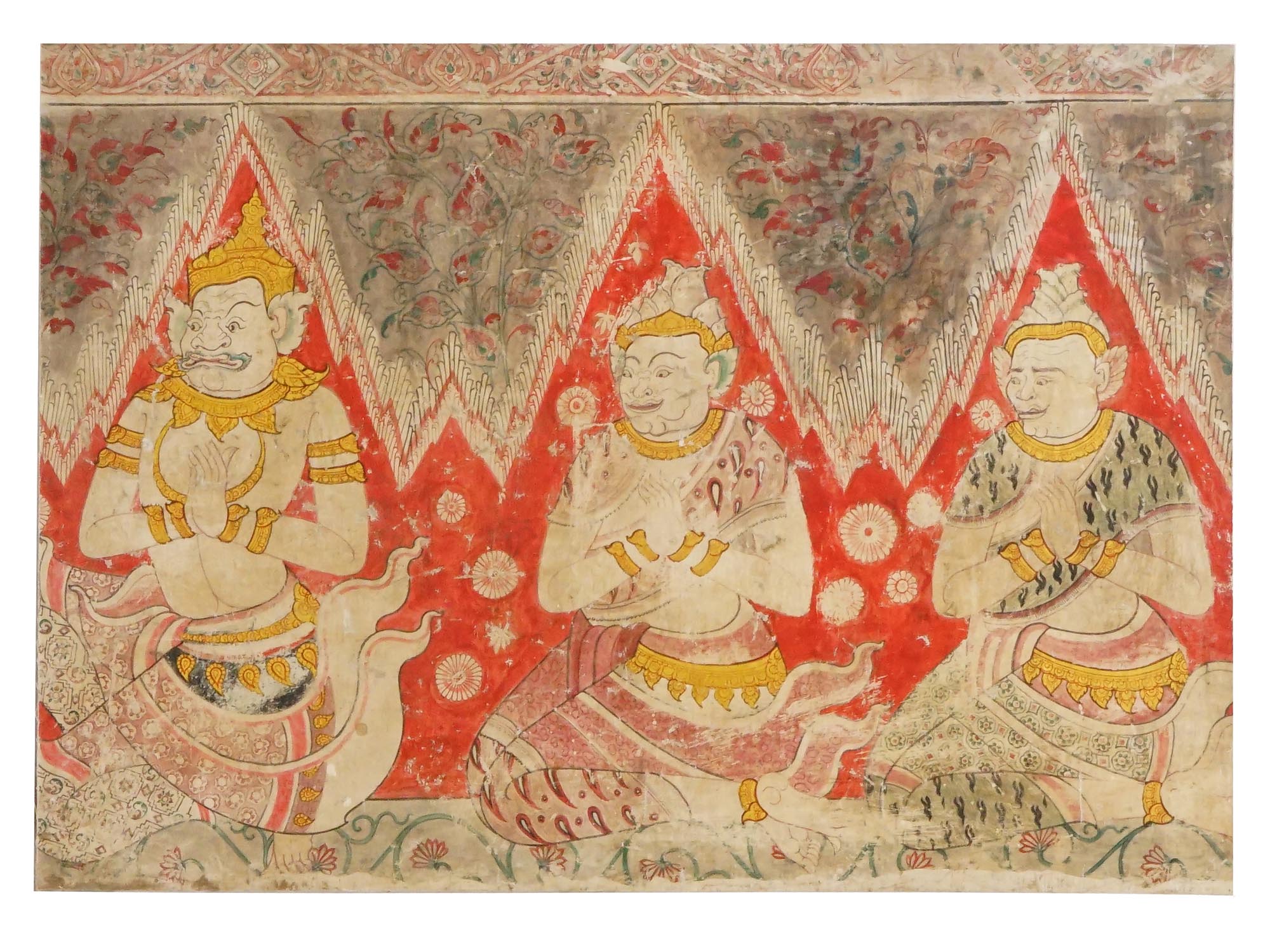 SOUTHEAST ASIA THAI BUDDHIST PAINTING W DEITIES PIC-