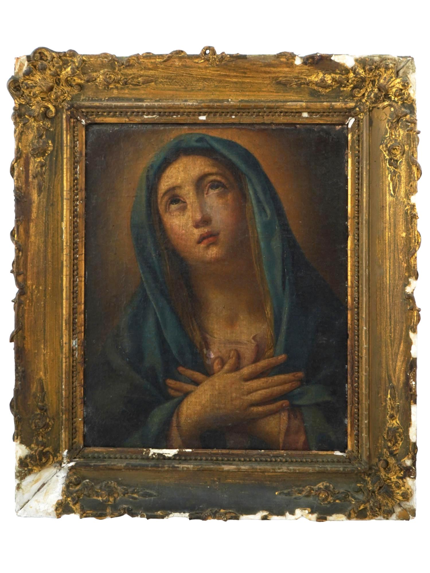 ANTIQUE VIRGIN MARY OIL PAINTING AFTER GUIDO RENI PIC-0