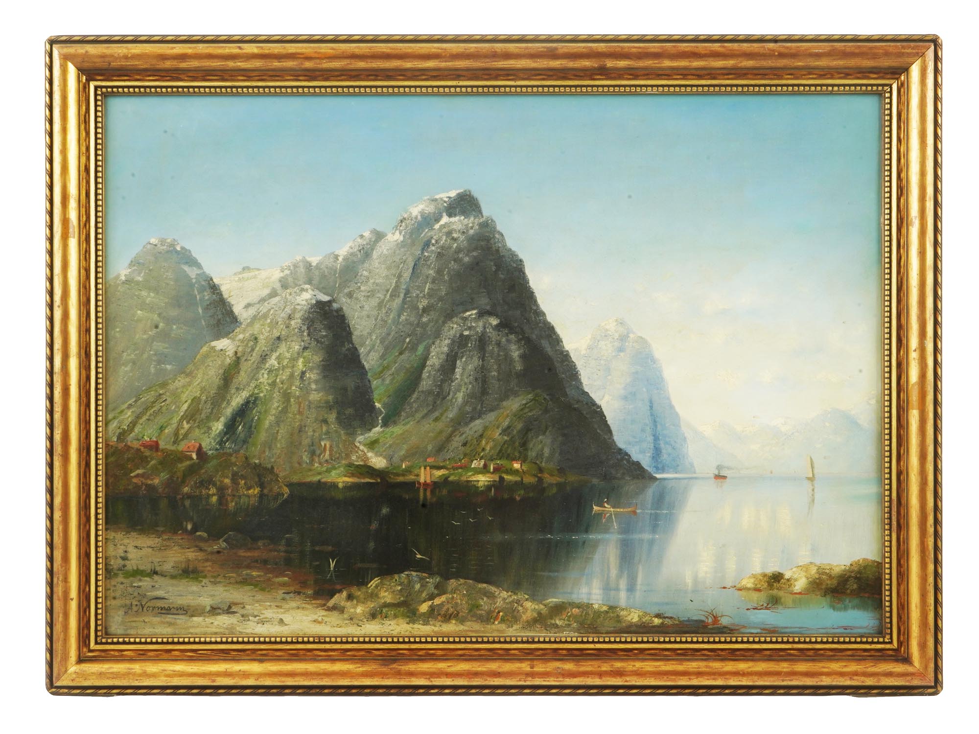 NORWEGIAN FJORD OIL PAINTING BY ADELSTEEN NORMANN PIC-0