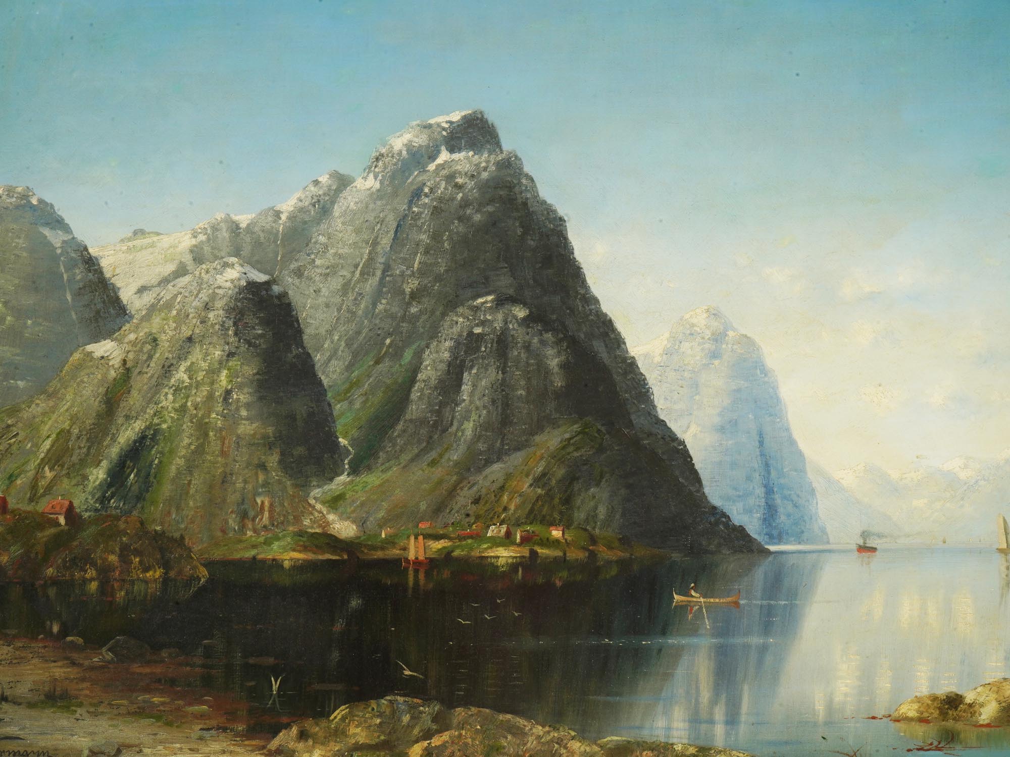NORWEGIAN FJORD OIL PAINTING BY ADELSTEEN NORMANN PIC-1