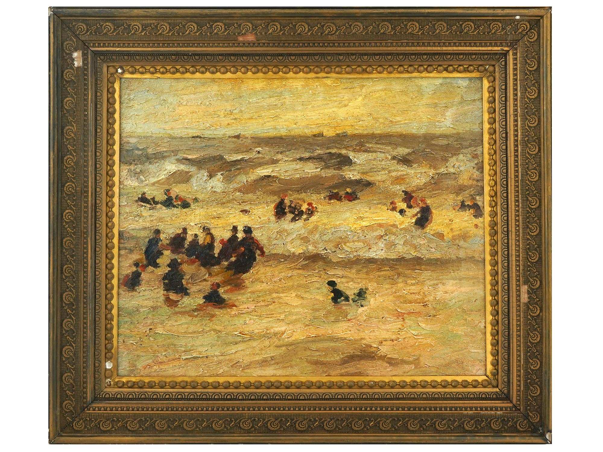 AMERICAN EDWARD POTTHAST SCHOOL BEACH OIL PAINTING PIC-0