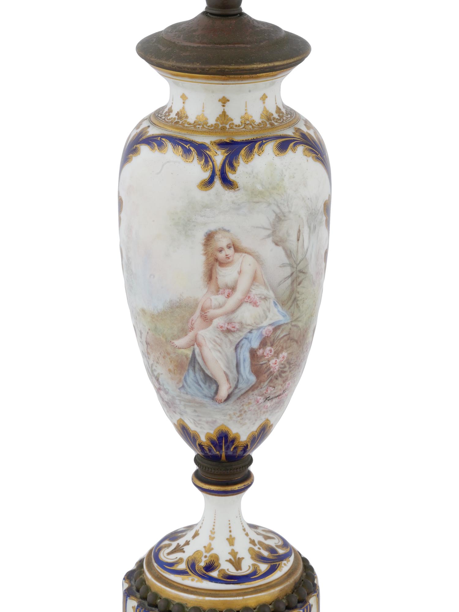 ANTIQUE FRENCH URN SHAPED PORCELAIN LAMP W PAINTINGS PIC-4