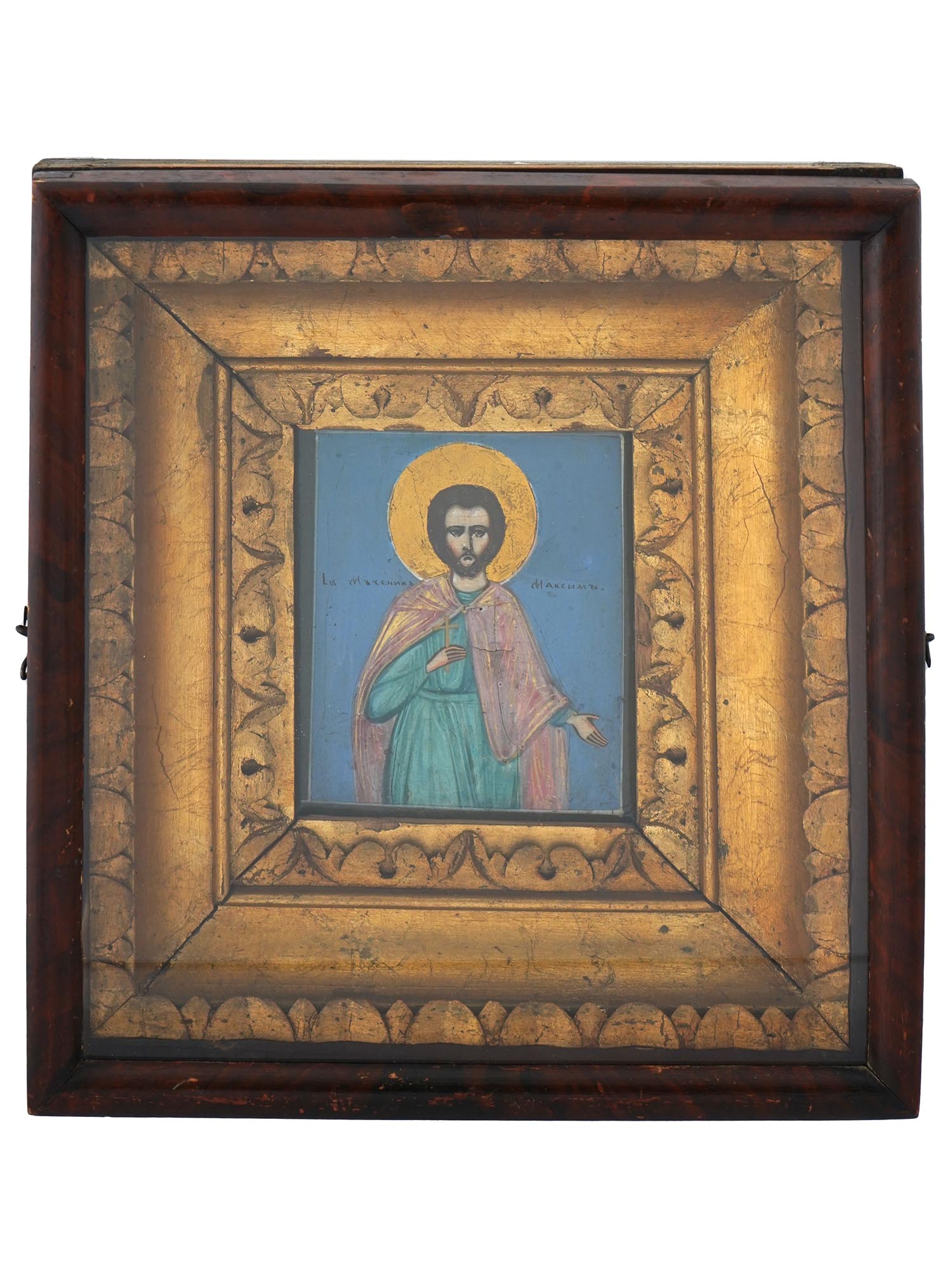 ANTIQUE RUSSIAN ICON OF SAINT MAXIMUS IN KIOT PIC-0