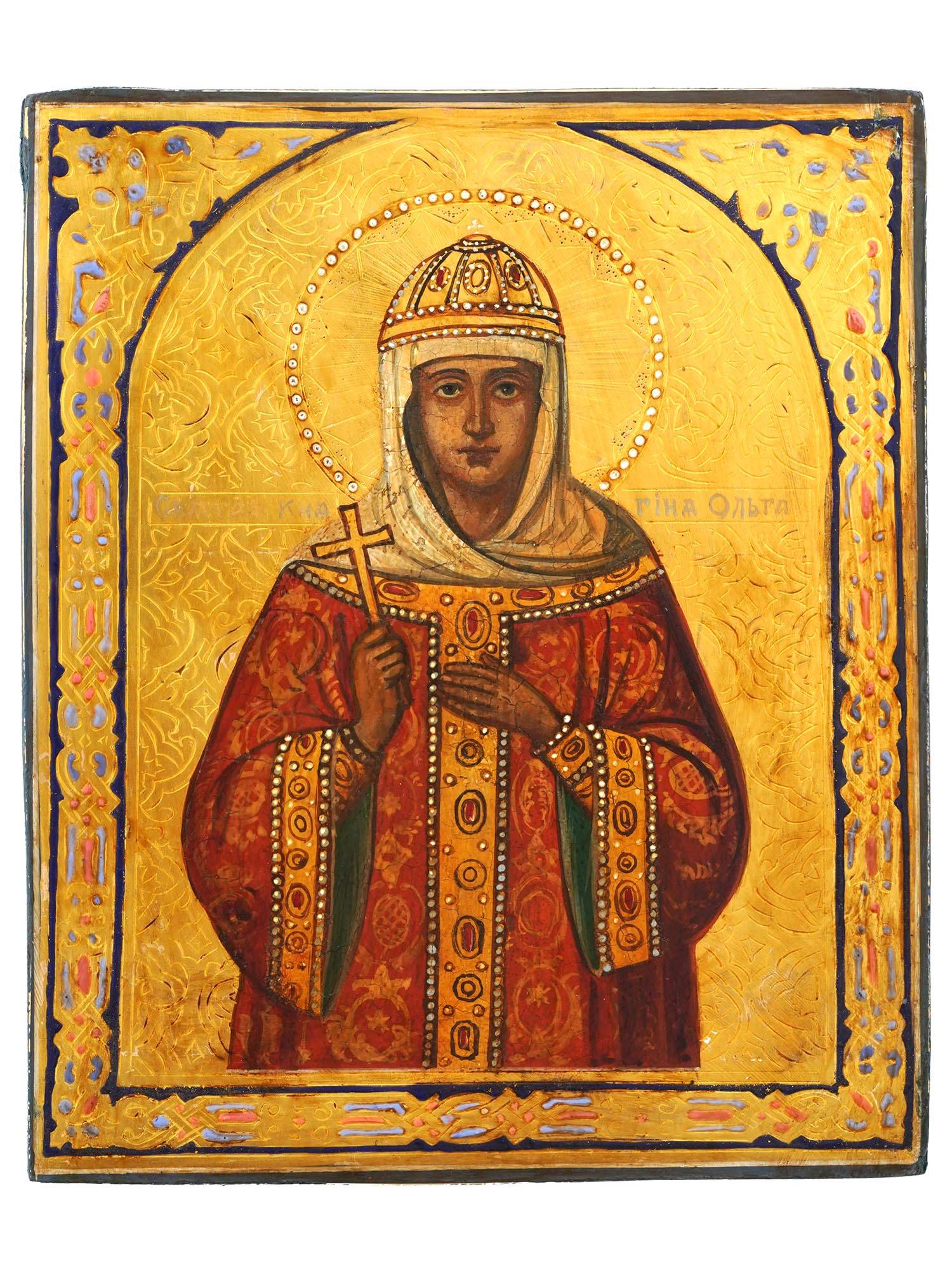 ANTIQUE 19TH C RUSSIAN ICON OF SAINT OLGA OF KIEV PIC-0