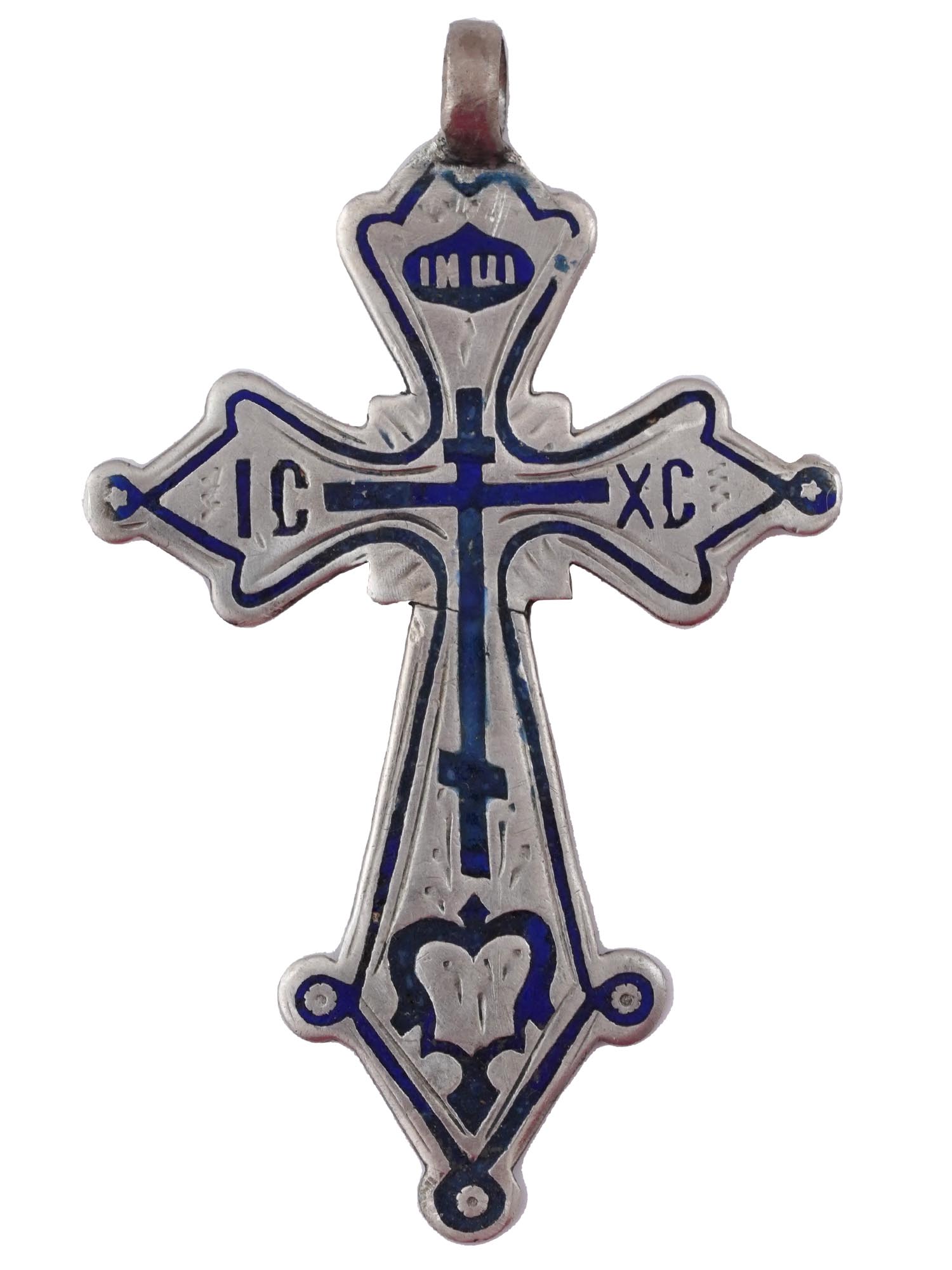 RUSSIAN SILVER ENAMEL ORTHODOX CROSS PENDANT PIC-0