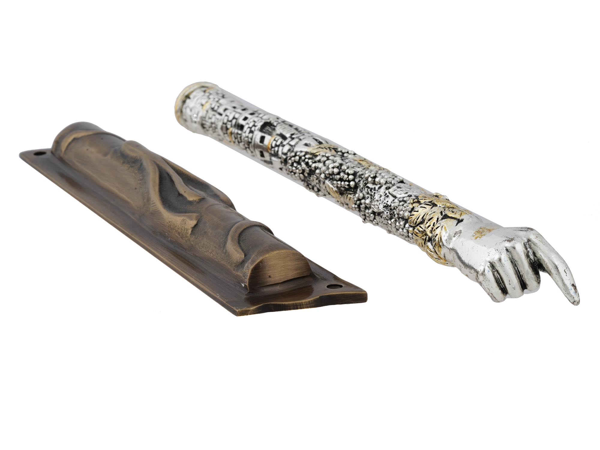 JUDAICA SILVER PLATED TORAH POINTER AND MEZUZAH PIC-2