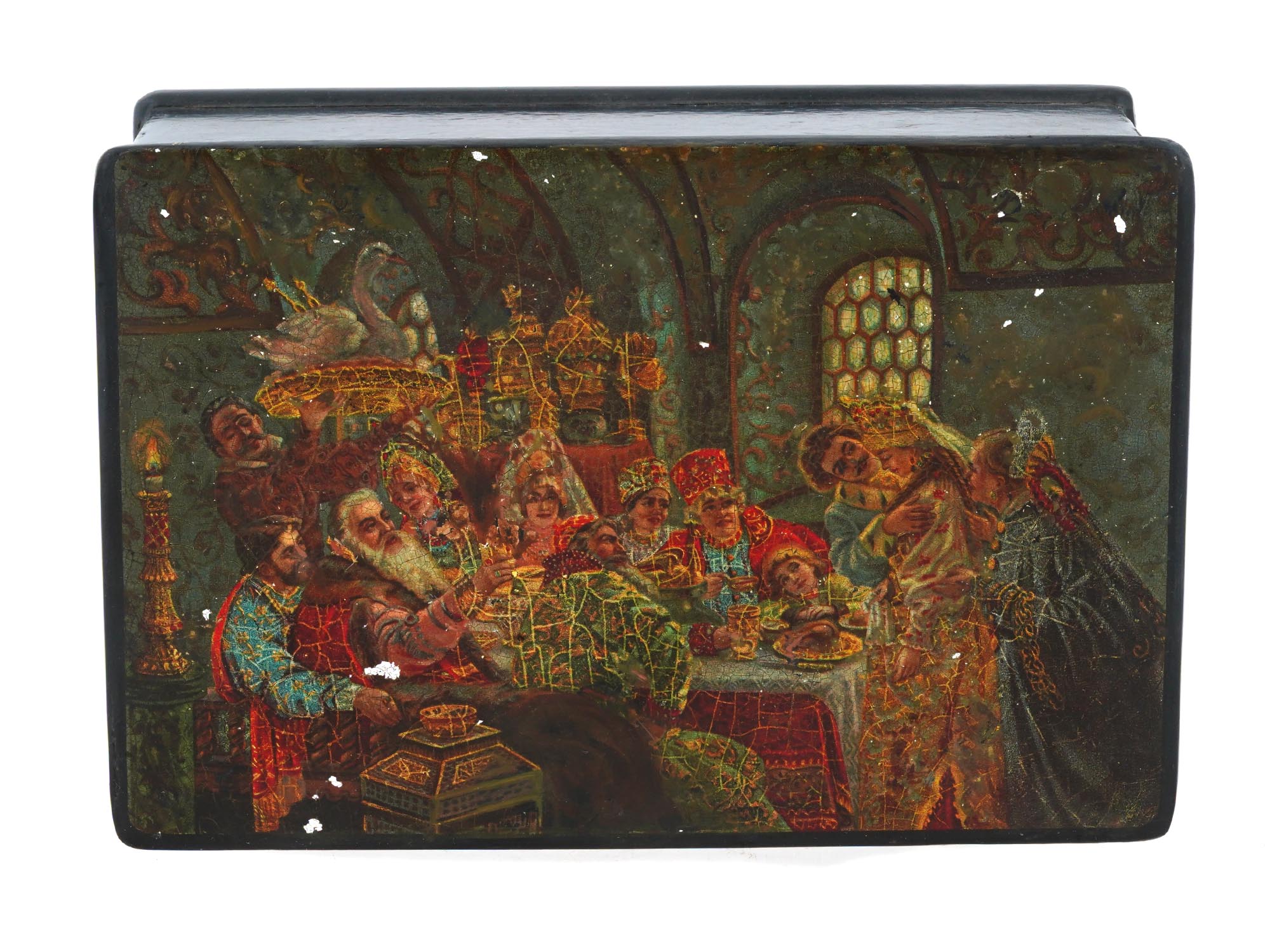 RUSSIAN SOVIET LACQUERED WOODEN BOX W PAINTING PIC-3