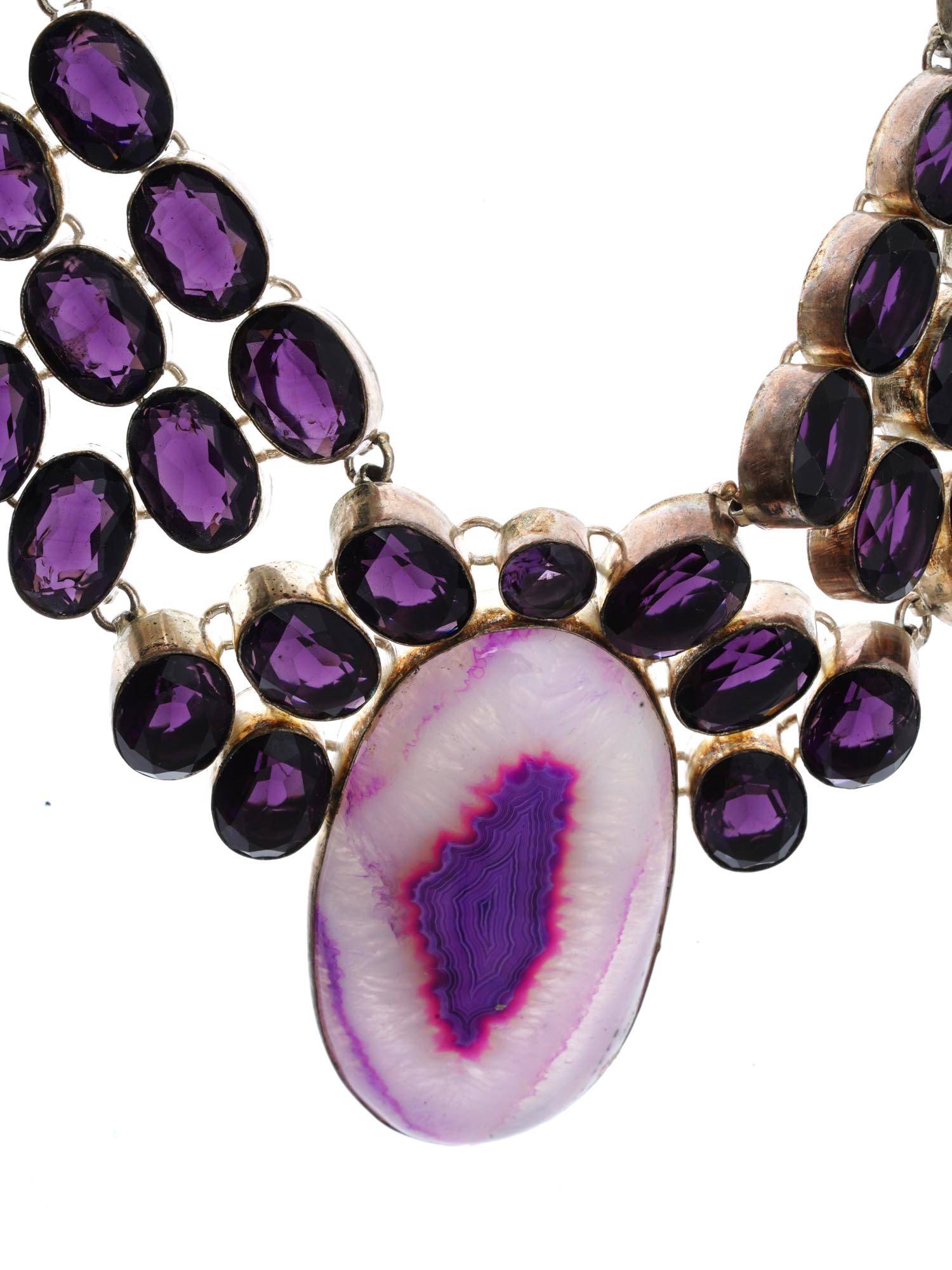 STERLING SILVER NECKLACE W DYED AGATE AMETHYSTS PIC-4