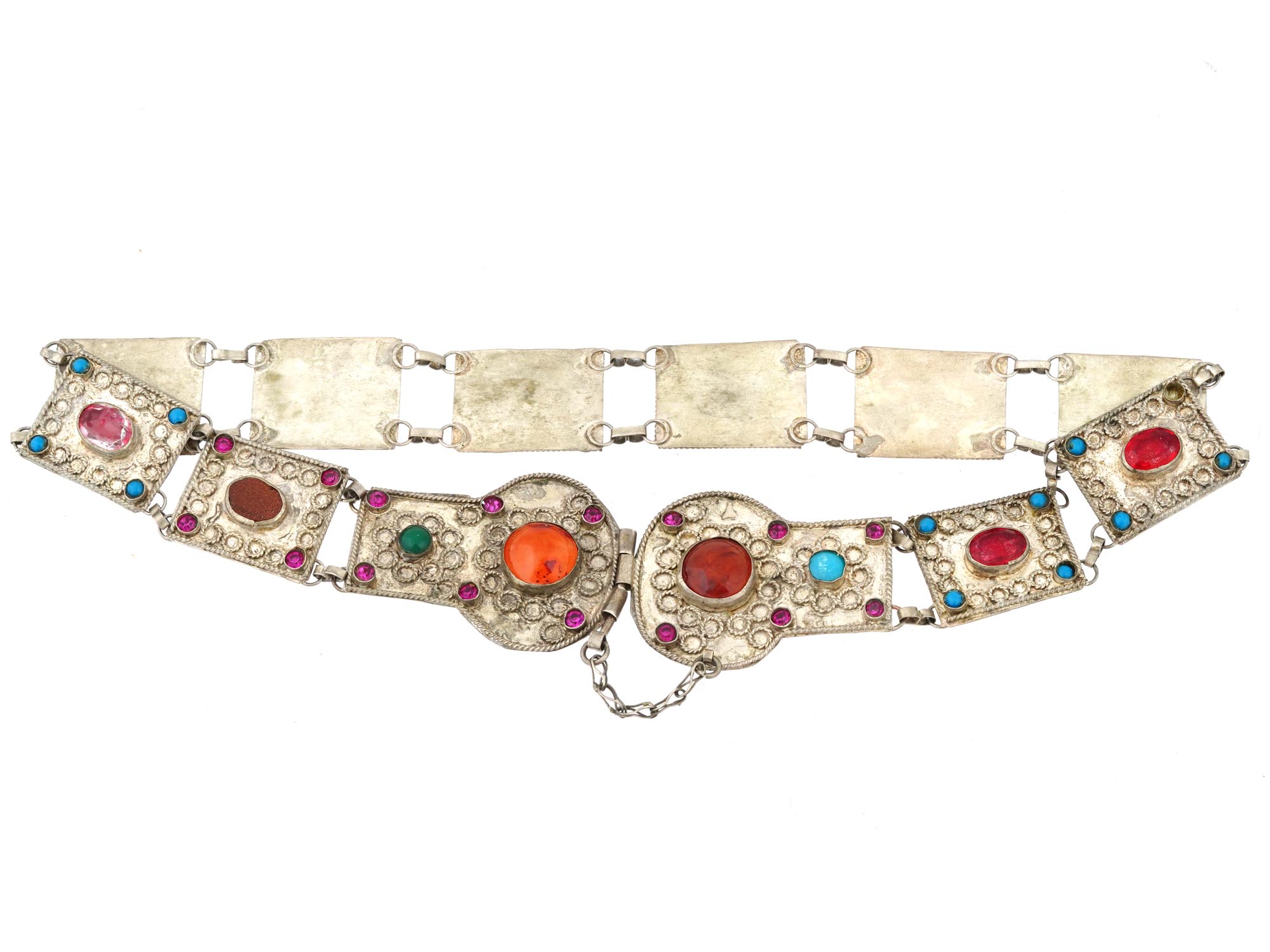 SOUTHWESTERN NAVAJO SILVER SEMI PRECIOUS STONES BELT PIC-0