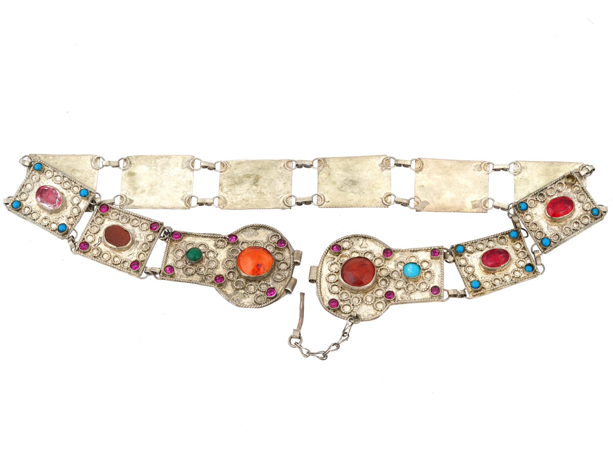 SOUTHWESTERN NAVAJO SILVER SEMI PRECIOUS STONES BELT PIC-1