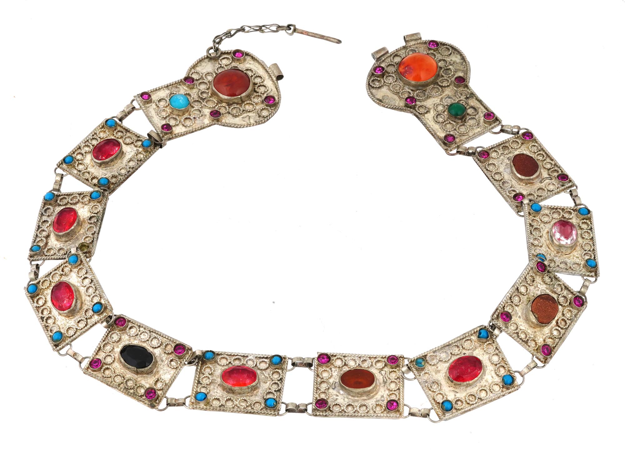 SOUTHWESTERN NAVAJO SILVER SEMI PRECIOUS STONES BELT PIC-2