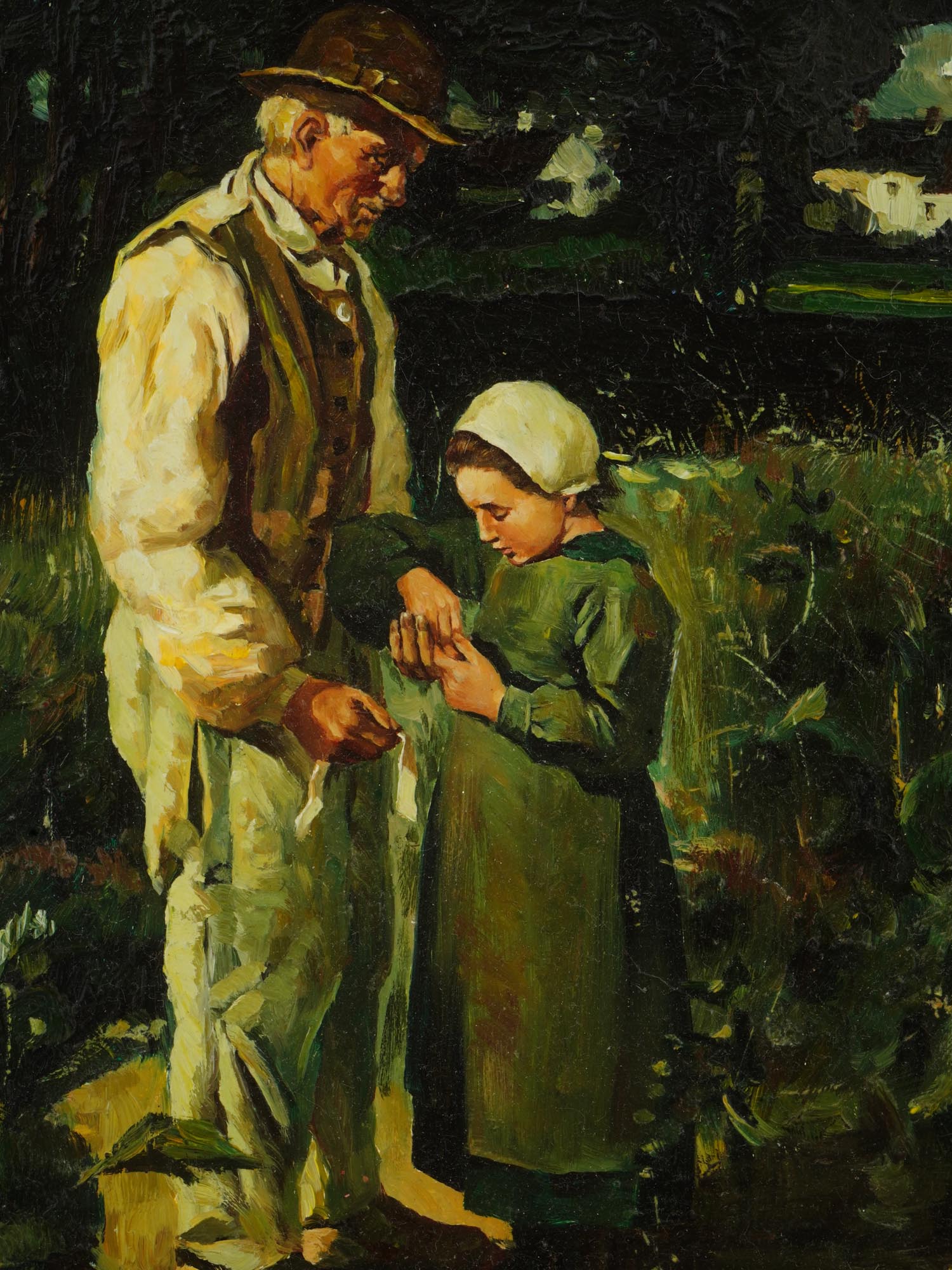 AMERICAN RURAL FAMILY SCENE OIL PAINTING BY G BRUCE PIC-1