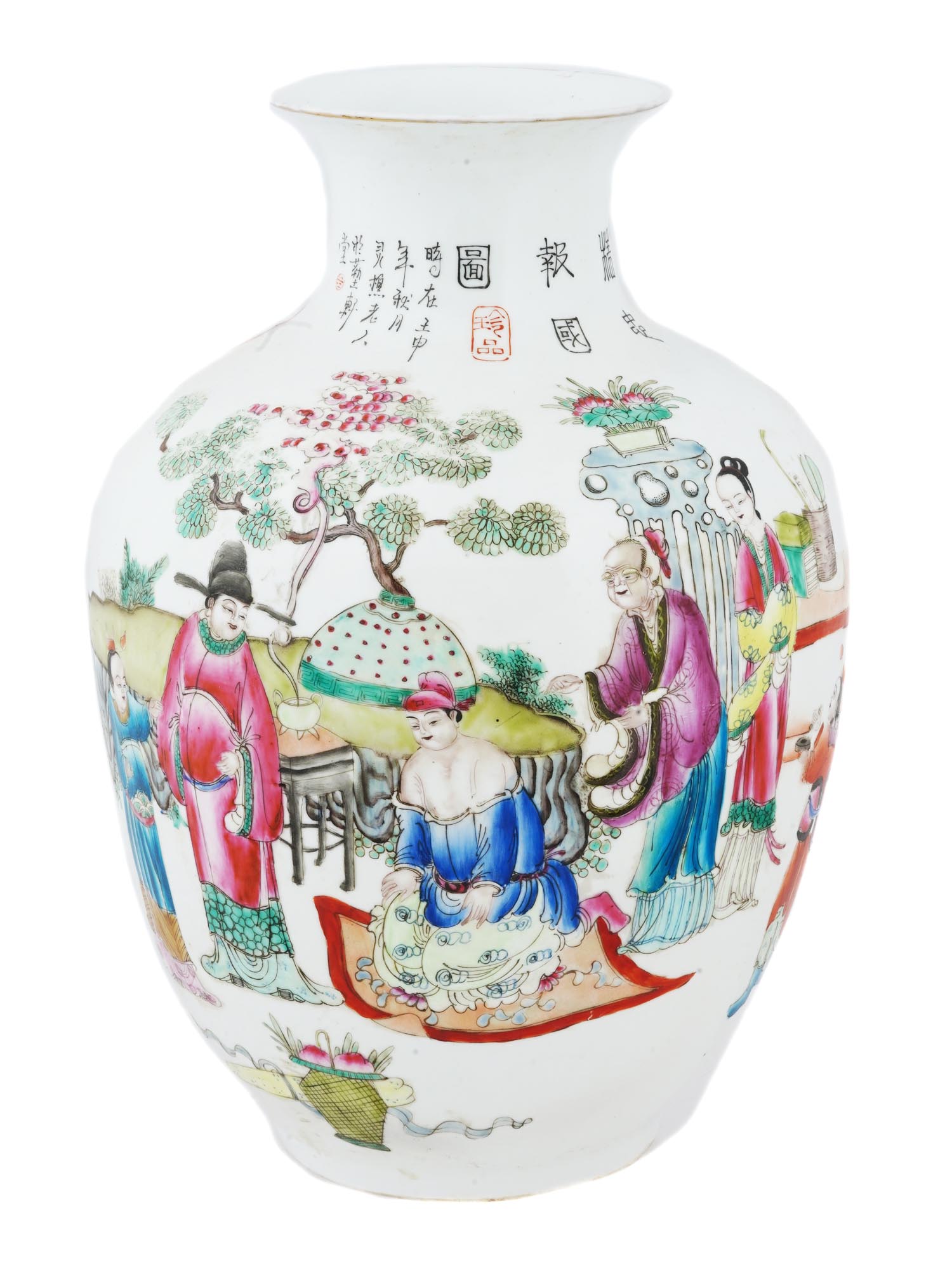 LARGE CHINESE REPUBLIC FAMILLE ROSE PORCELAIN VASE PIC-1