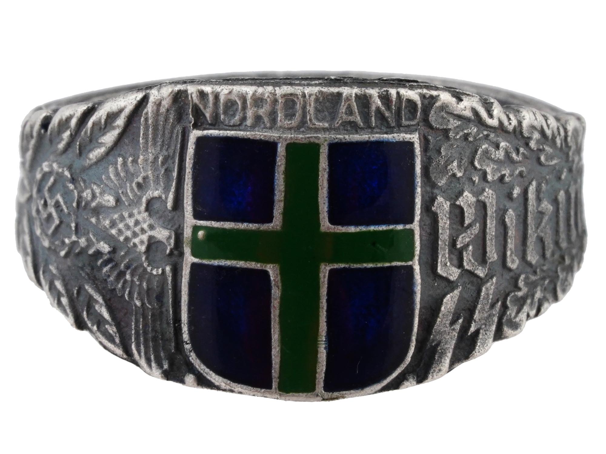 WWII GERMAN TYPE WAFFEN SS WIKING NORDLAND SILVER RING PIC-0