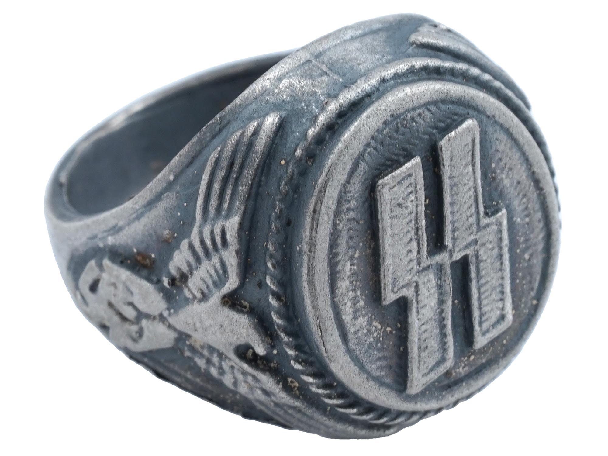 GERMAN WWII TYPE WAFFEN SS RUNES SILVER RING PIC-1