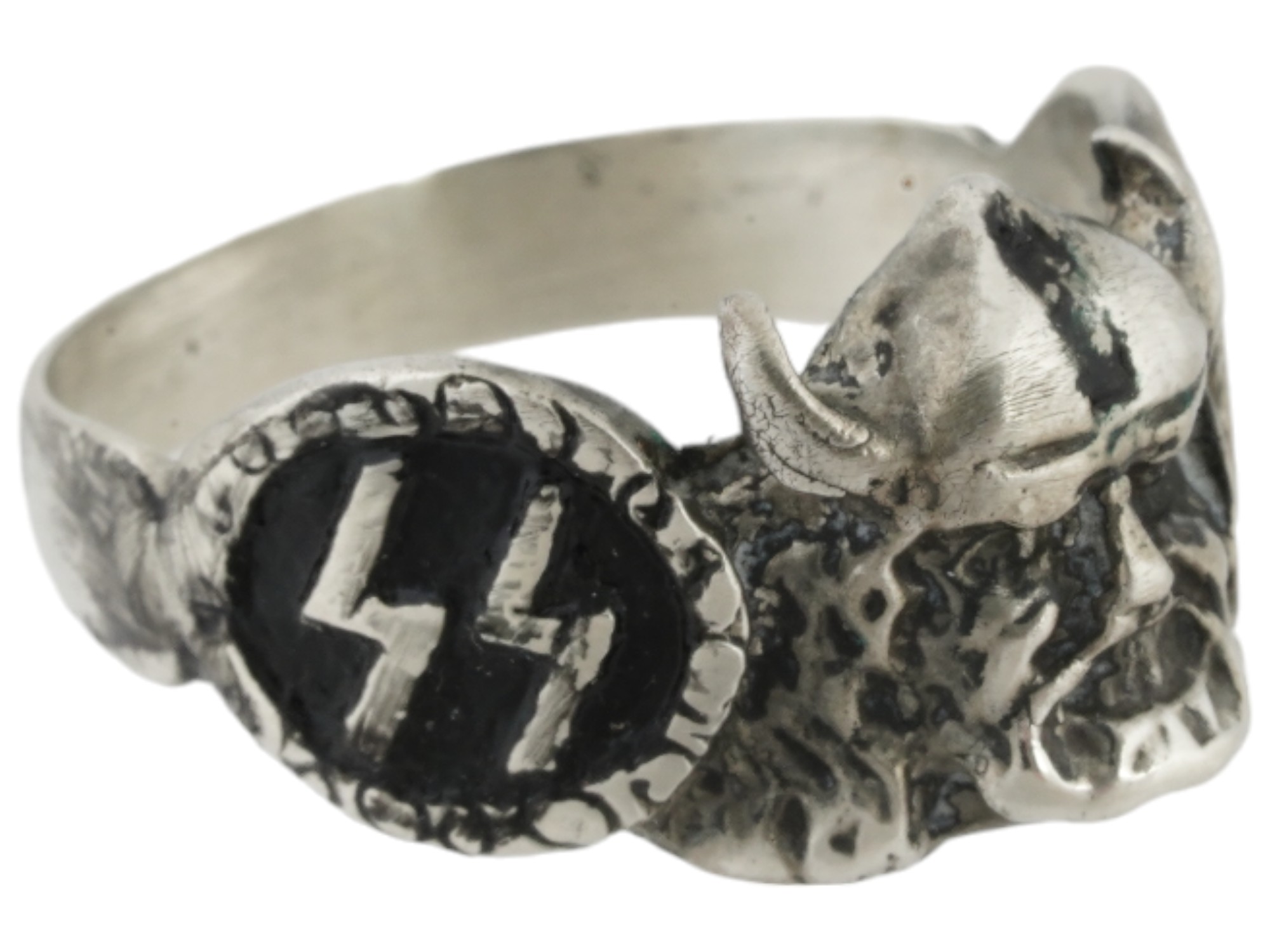 WWII GERMAN THIRD REICH TYPE SS 800 SILVER WIKING RING PIC-1