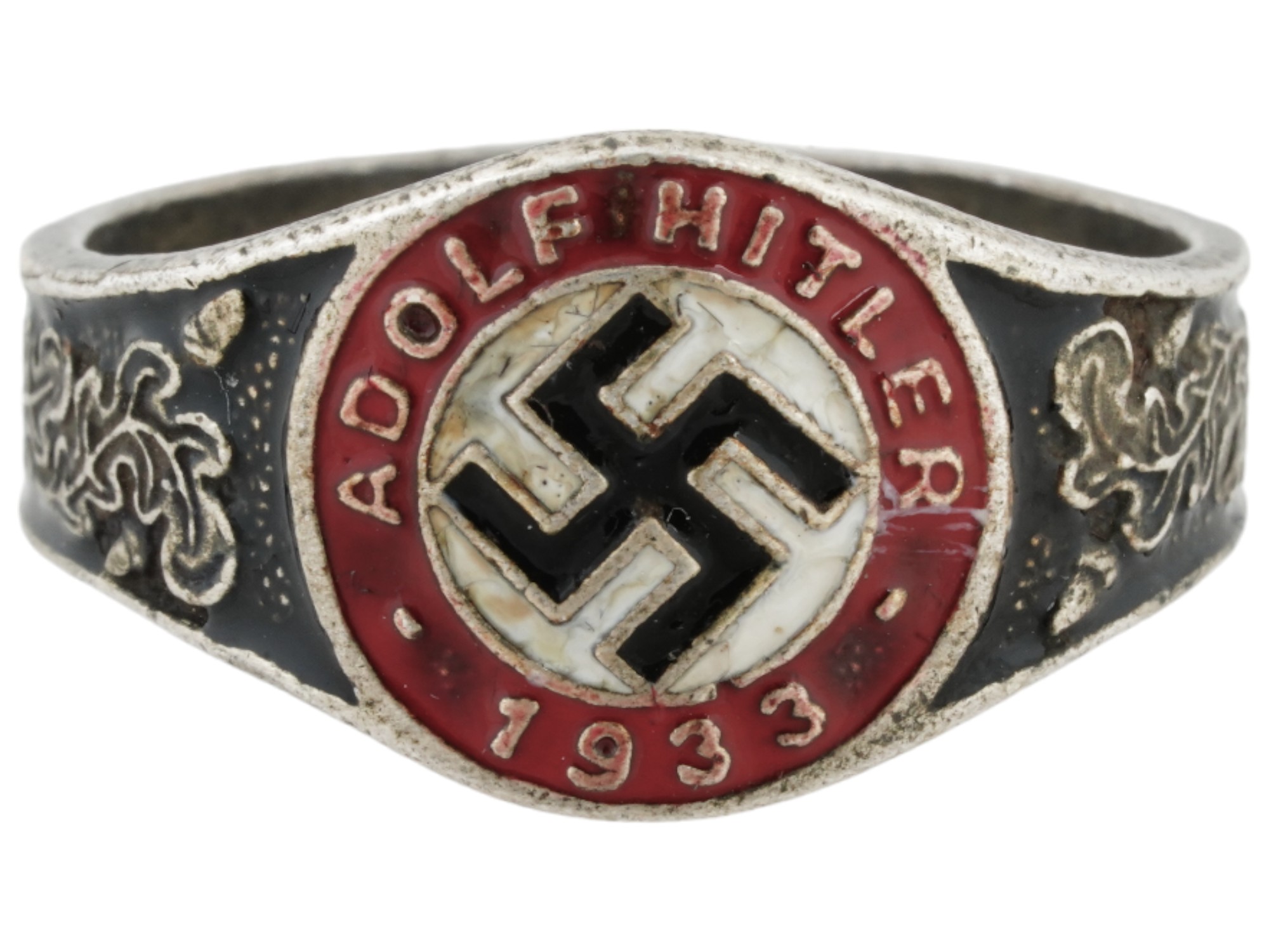 WWII MODEL NAZI ADOLF HITLER 1933 SWASTIKA SILVER RING PIC-0