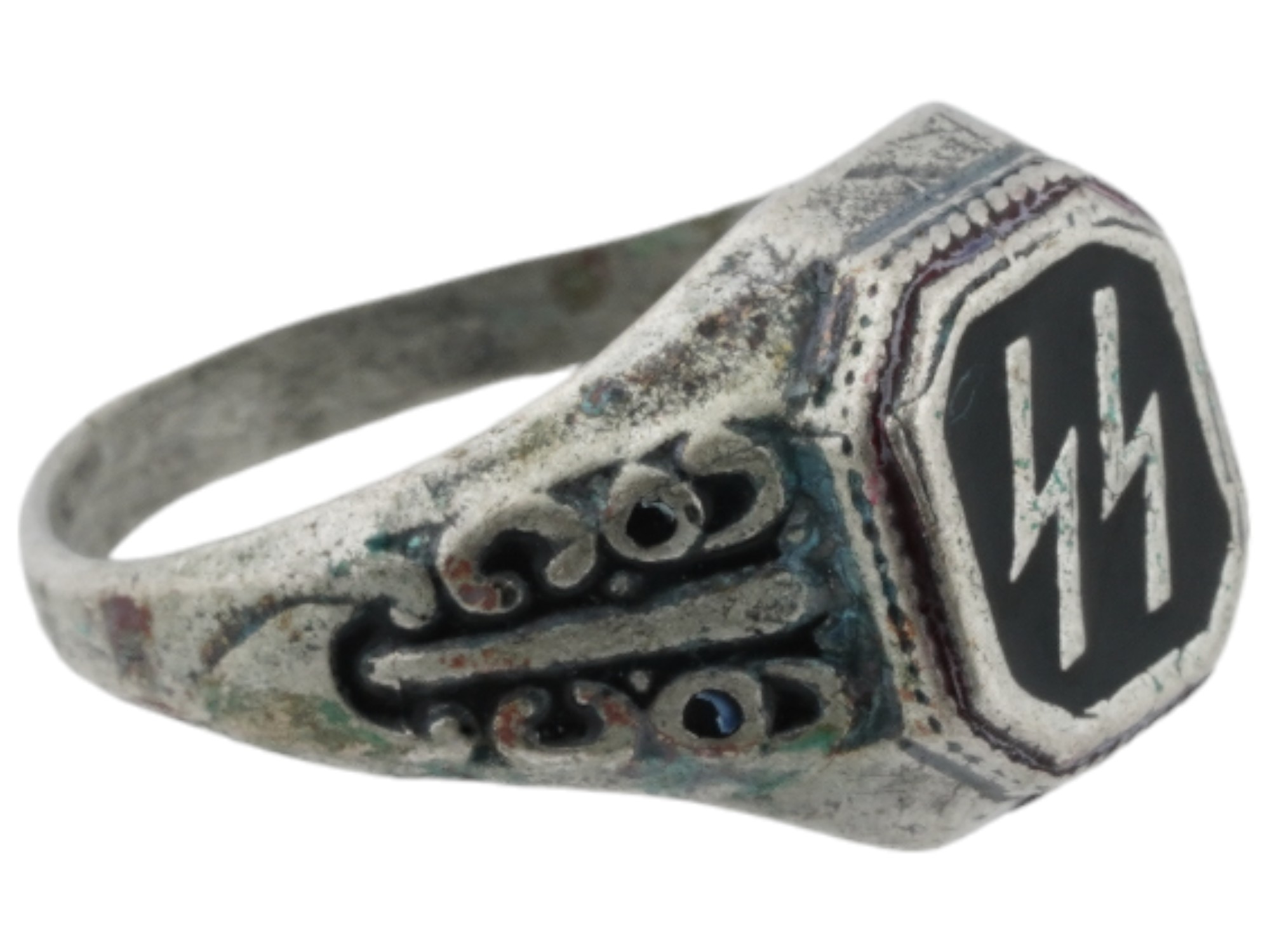 GERMAN WWII TYPE WAFFEN SS OFFICERS SILVER RING PIC-1