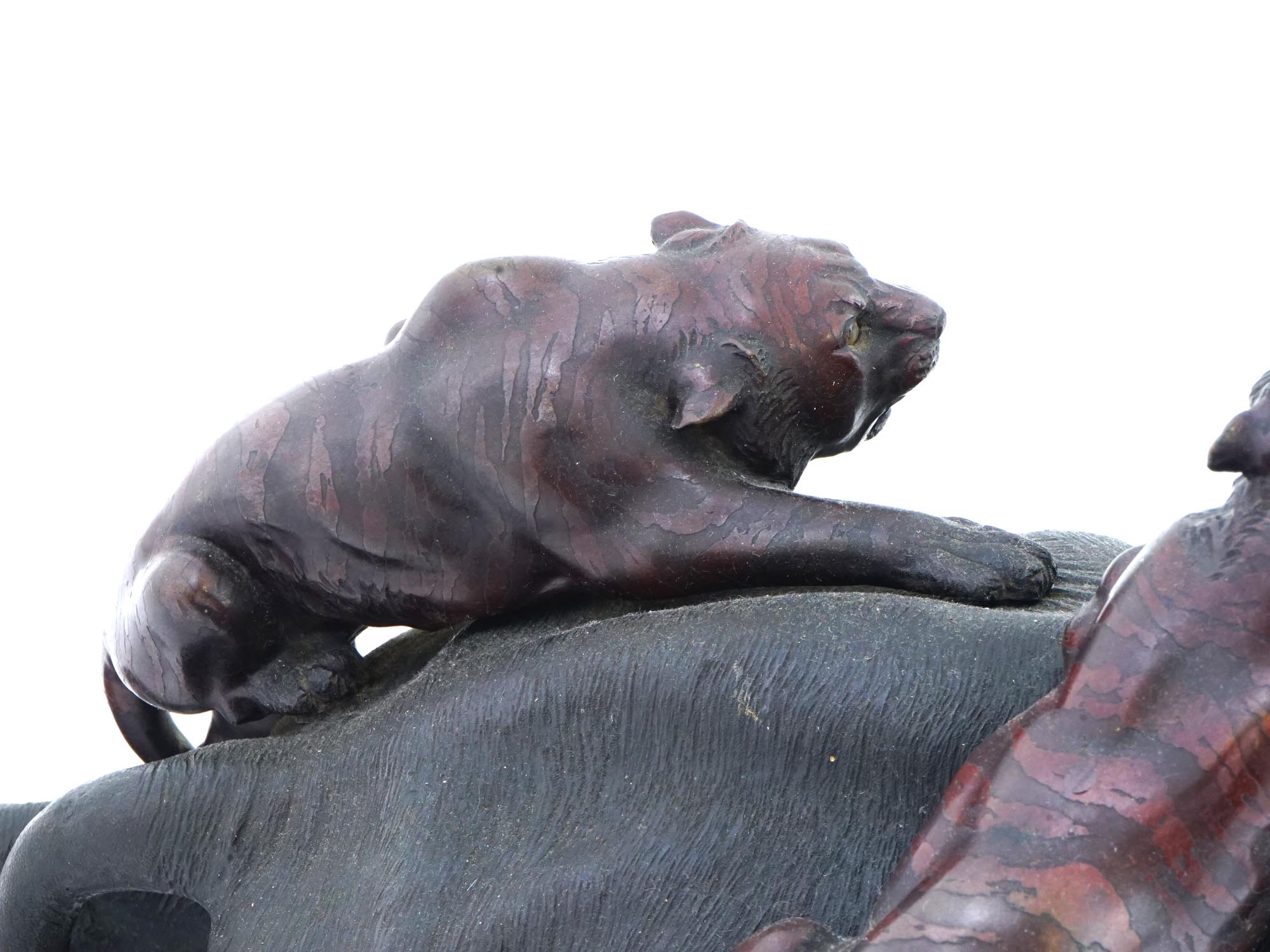 JAPANESE 19TH C SIGNED BRONZE GROUP ELEPHANT W TIGERS PIC-8