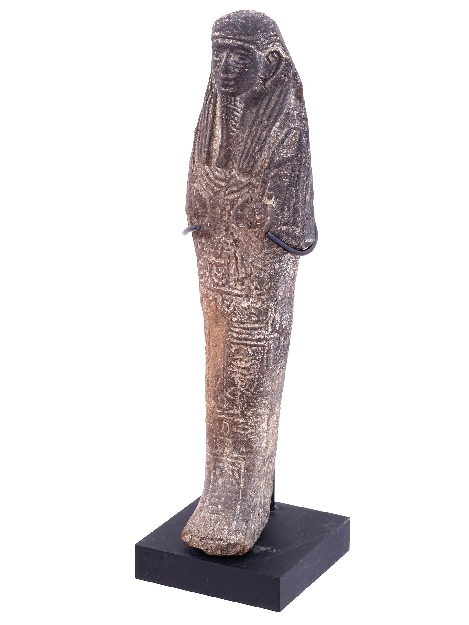 EGYPTIAN BLACK POTTERY USHABTI WITH HIEROGLYPHICS PIC-0