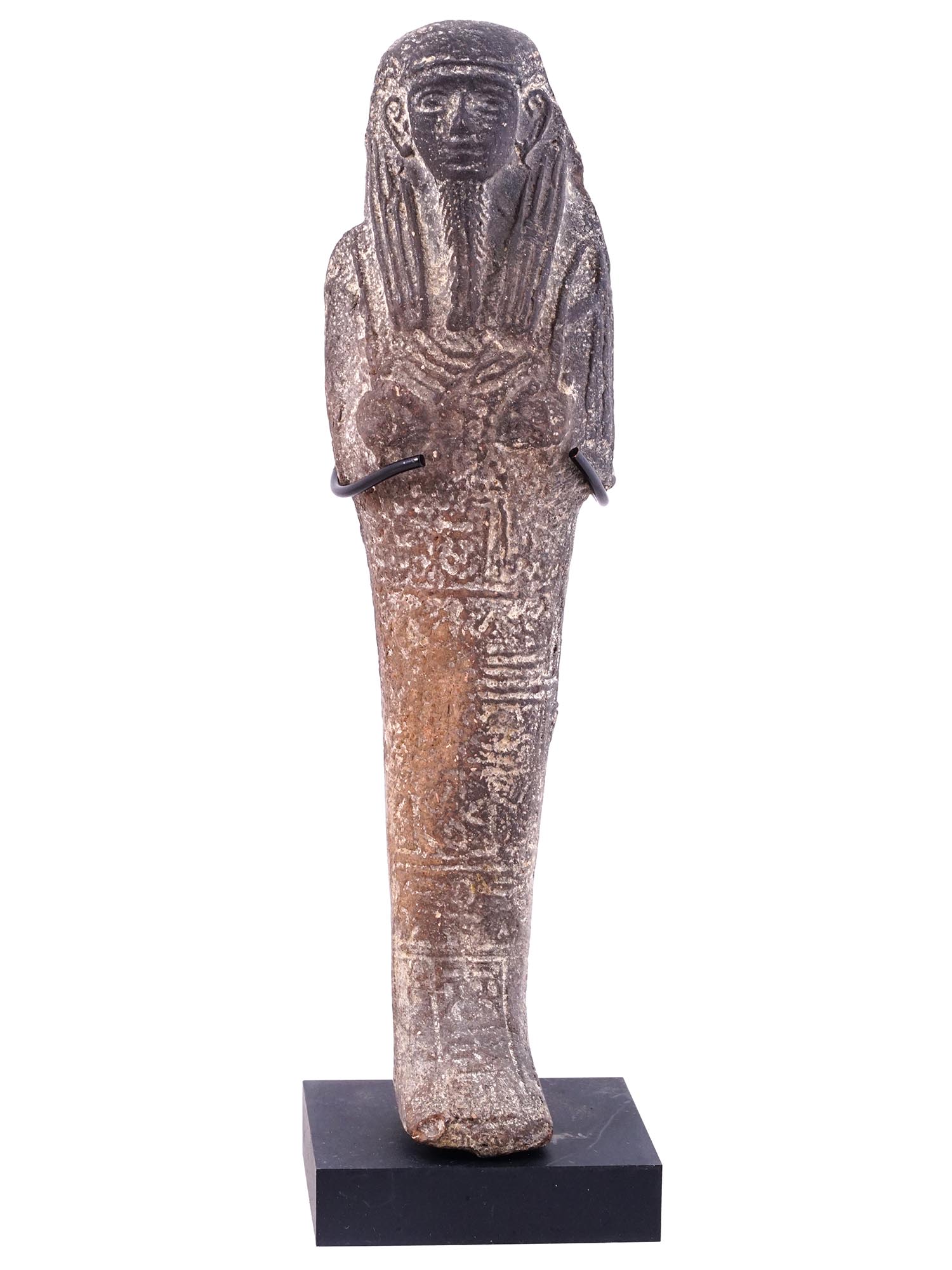 EGYPTIAN BLACK POTTERY USHABTI WITH HIEROGLYPHICS PIC-1