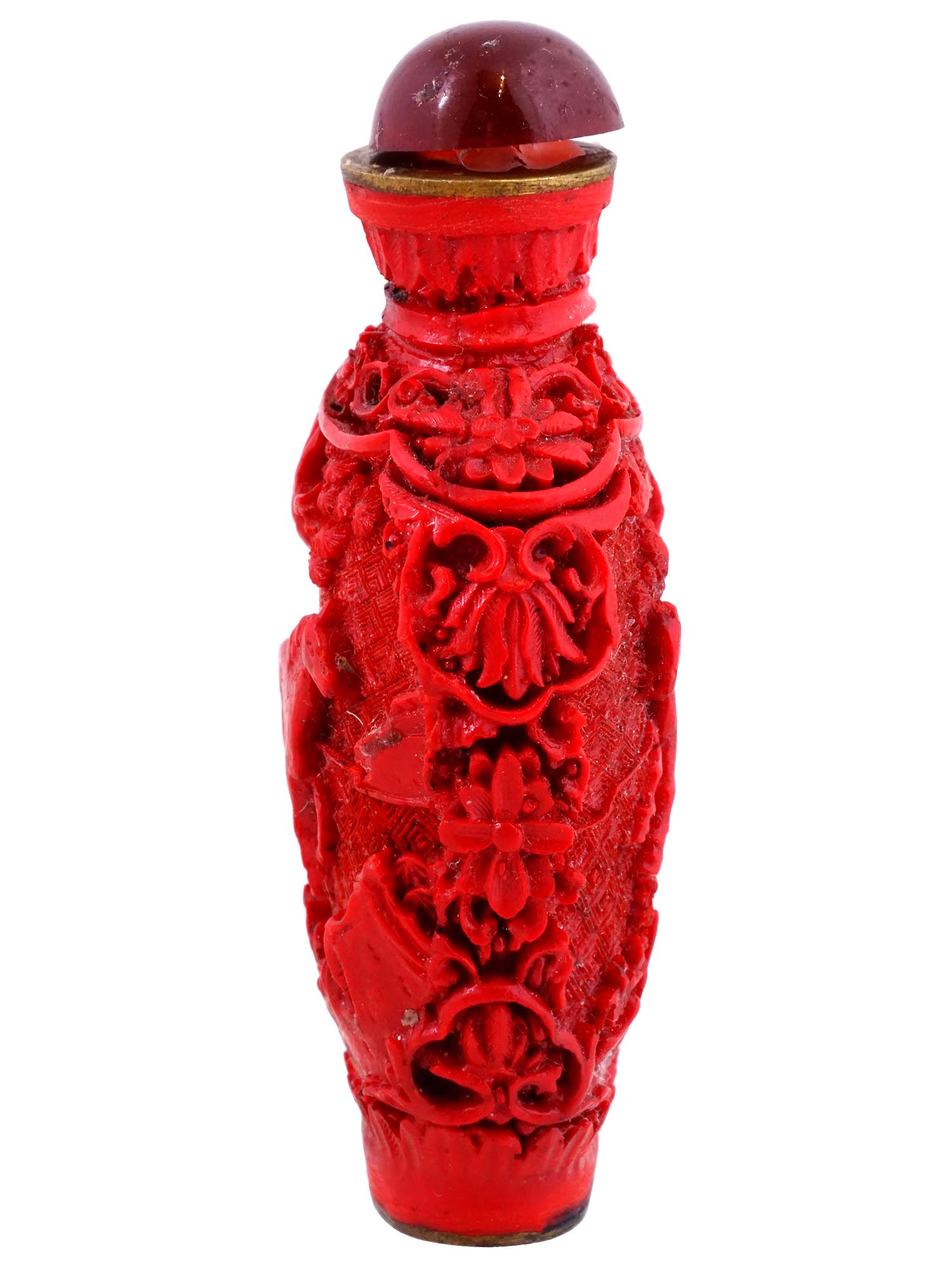 ANTIQUE CHINESE CARVED CINNABAR SNUFF BOTTLE PIC-2