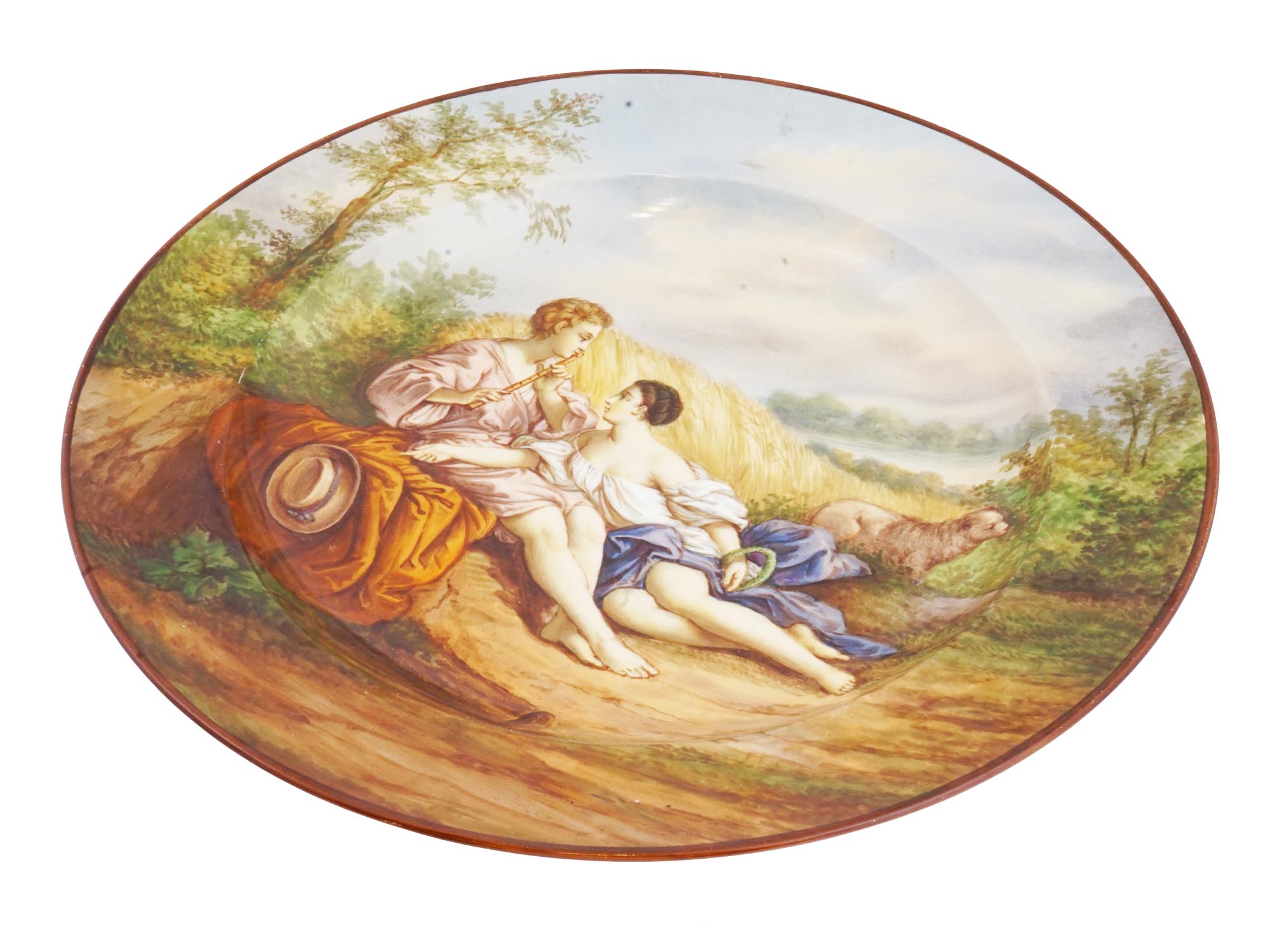 ANTIQUE KPM PASTORAL SCENE ENAMEL PORCELAIN CHARGER PIC-0