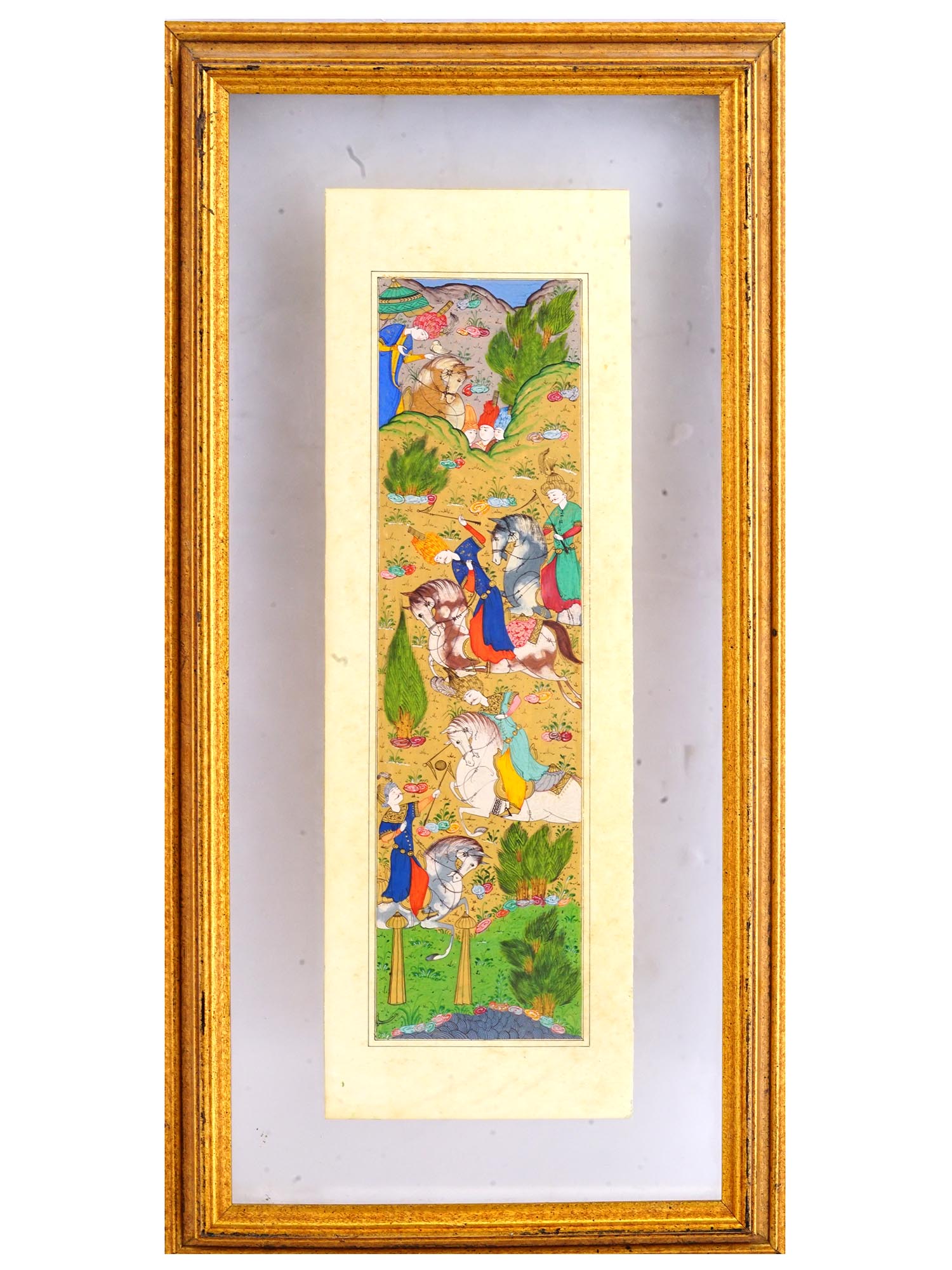 ANTIQUE INDO PERSIAN MUGHAL PAINTING POLO GAME PIC-0