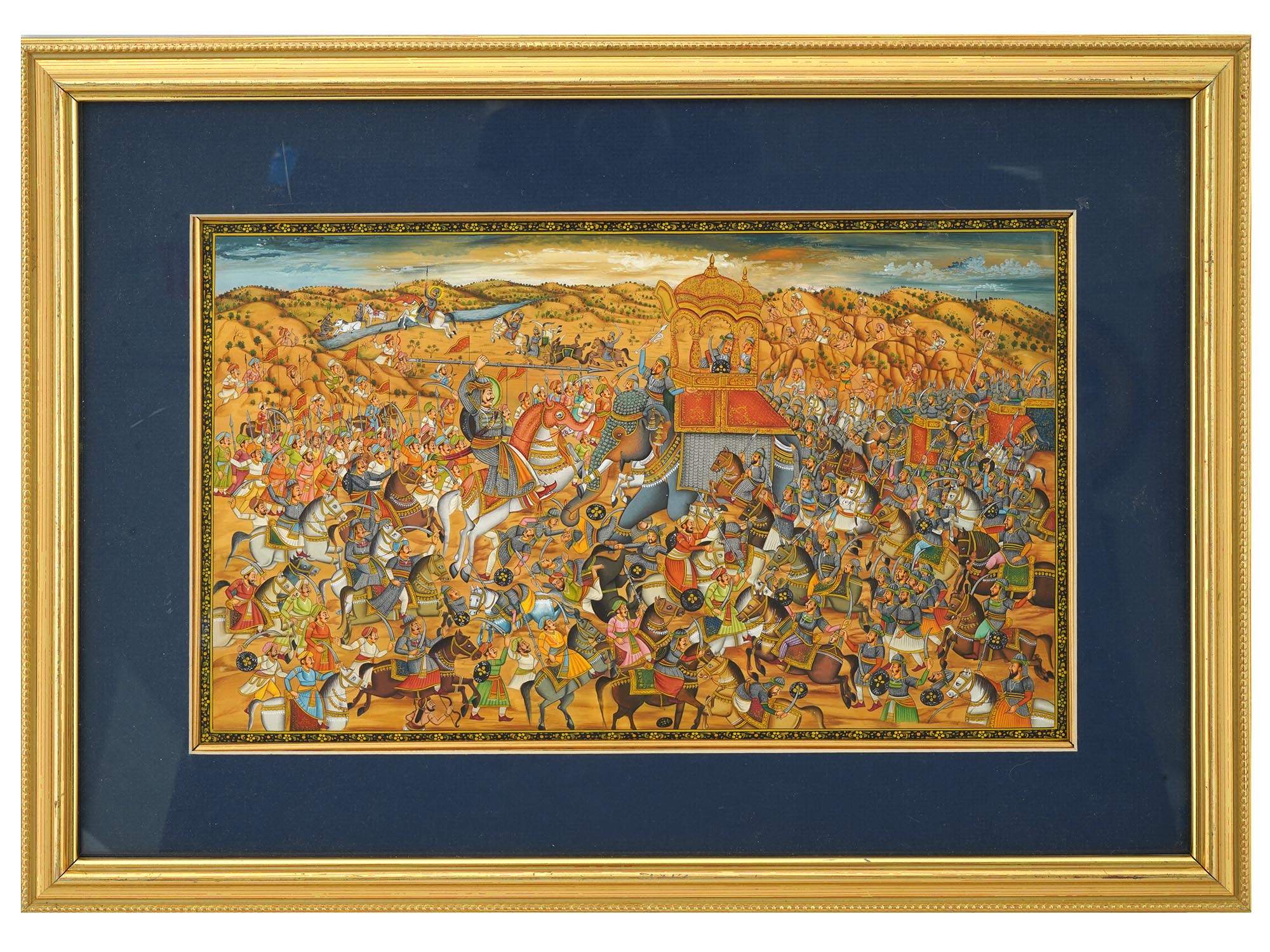 MINIATURE ANTIQUE PERSIAN MUGHAL BATTLE PAINTING PIC-0