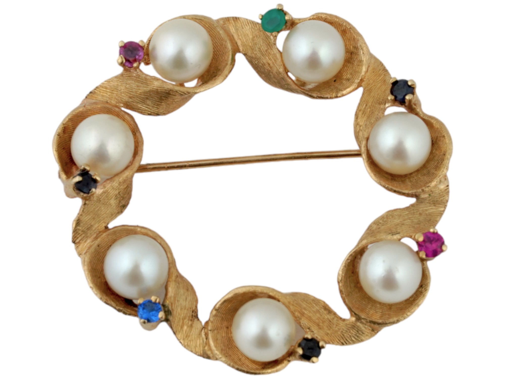 VINTAGE 14K GOLD FRESHWATER PEARL GEMSTONE BROOCH PIC-0