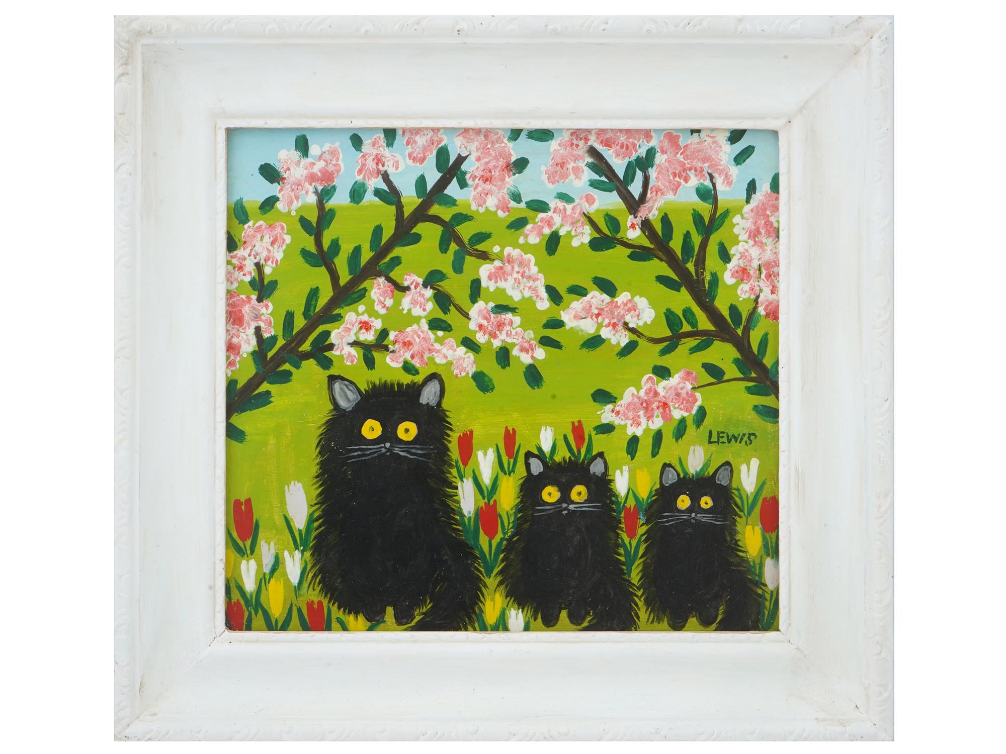 MODERN CANADIAN CATS OIL PAINTING BY MAUD LEWIS PIC-0