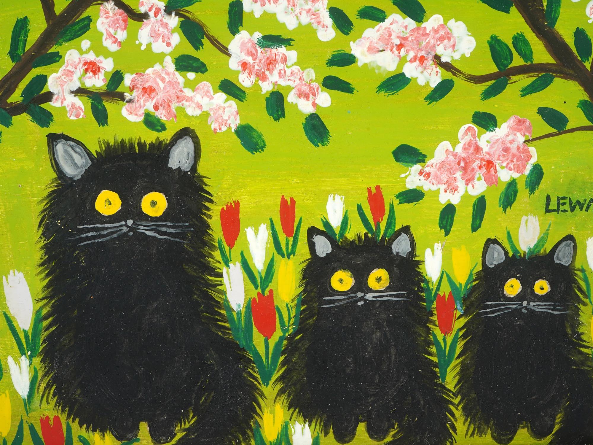 MODERN CANADIAN CATS OIL PAINTING BY MAUD LEWIS PIC-1