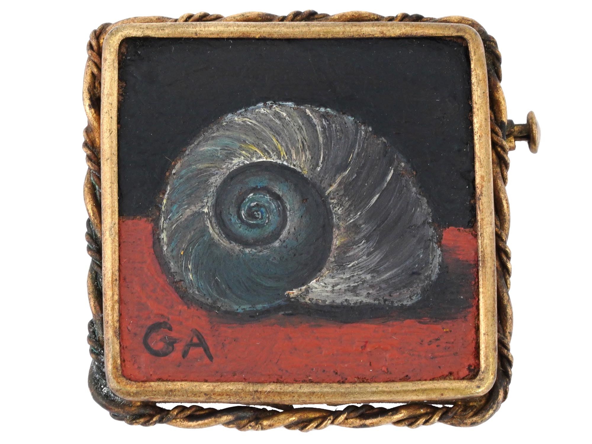 GERTRUDE ABERCROMBIE SHELL OIL PAINTING ART BROOCH PIC-1