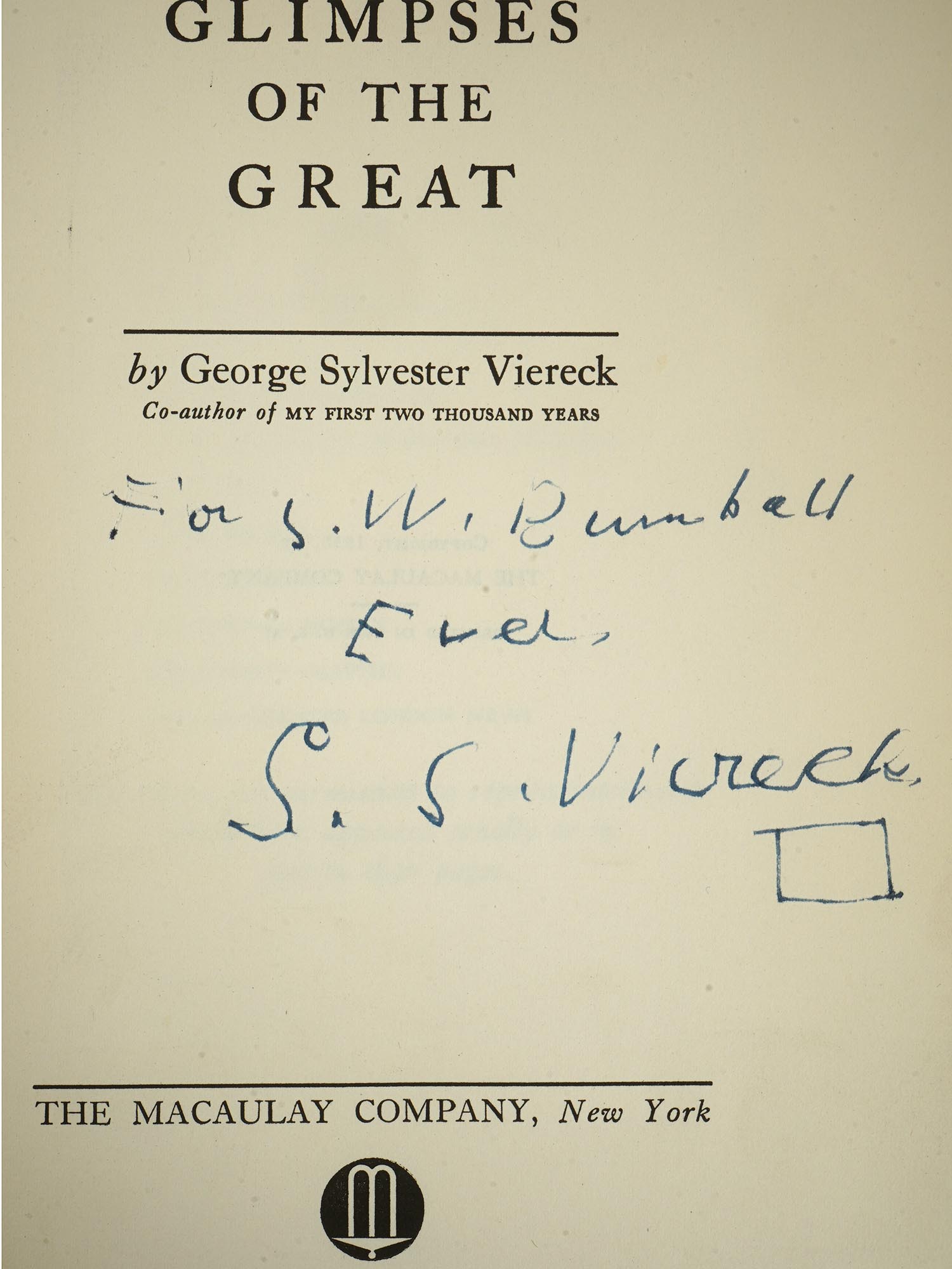 GLIMPSES OF THE GREAT BOOK BY G.S. VIERECK SIGNED PIC-10