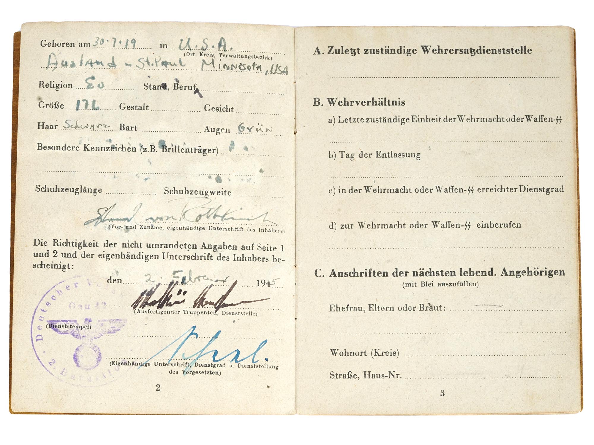 WWII ERA NAZI GERMAN PAYBOOK WITH ID DOCUMENT PIC-3