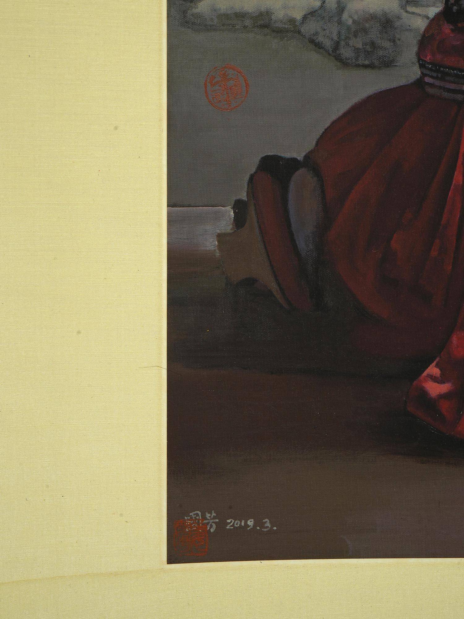 CHINESE PAINTING ON LINEN SCROLL BY JIANG GUOFANG PIC-7