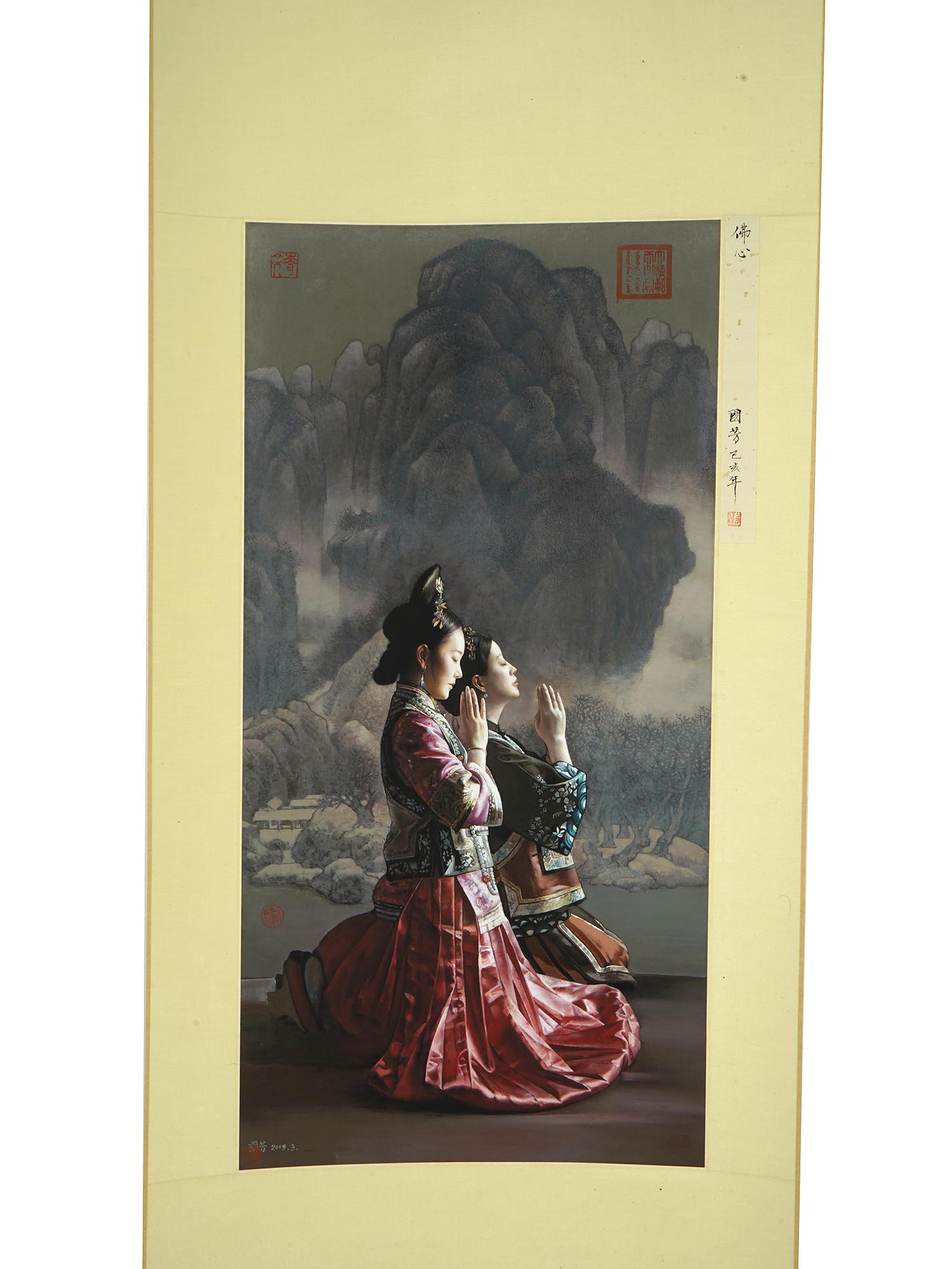 CHINESE PAINTING ON LINEN SCROLL BY JIANG GUOFANG PIC-4