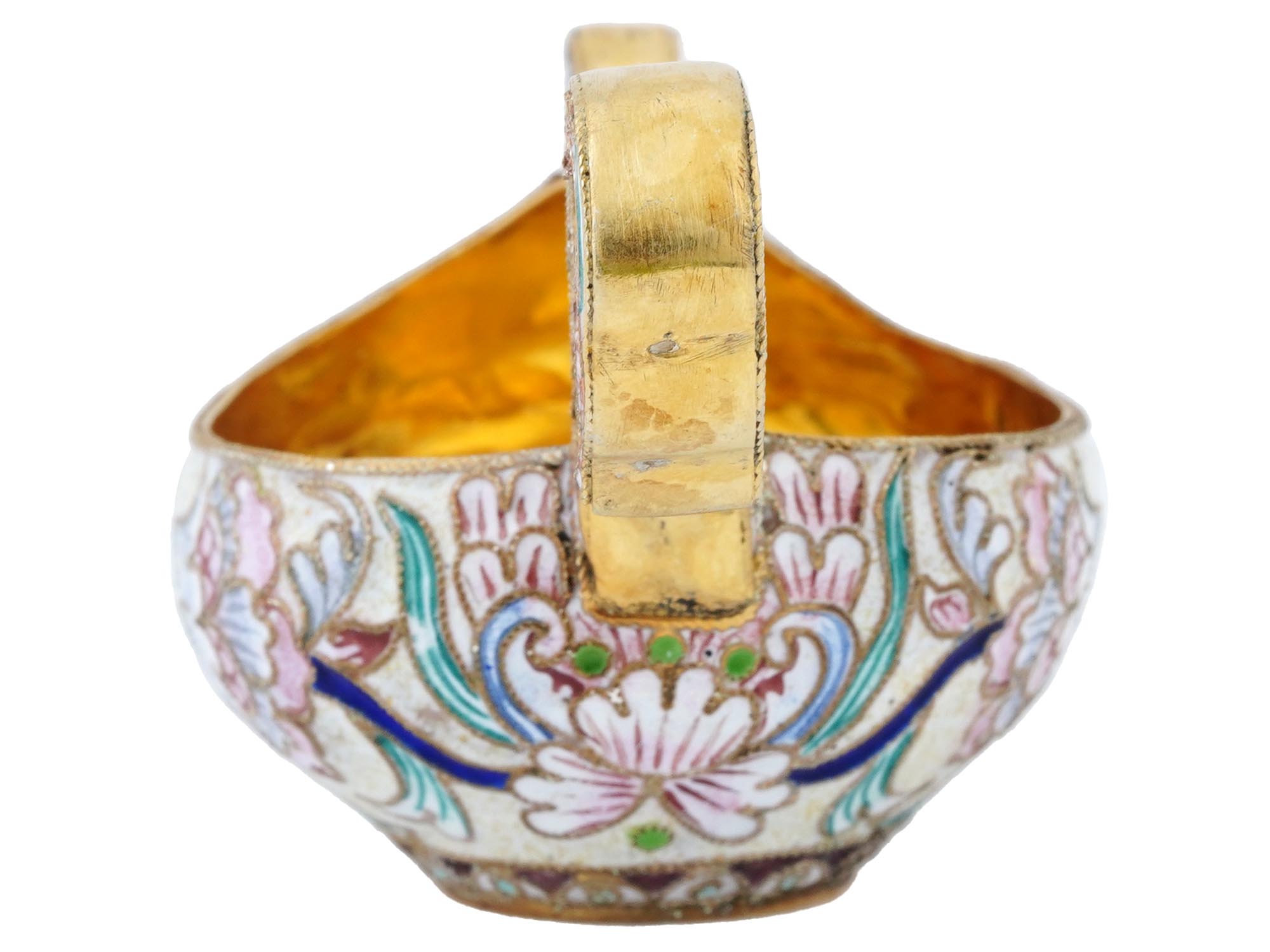 RUSSIAN GILT SILVER CLOISONNE ENAMEL KOVSH LADLE PIC-4