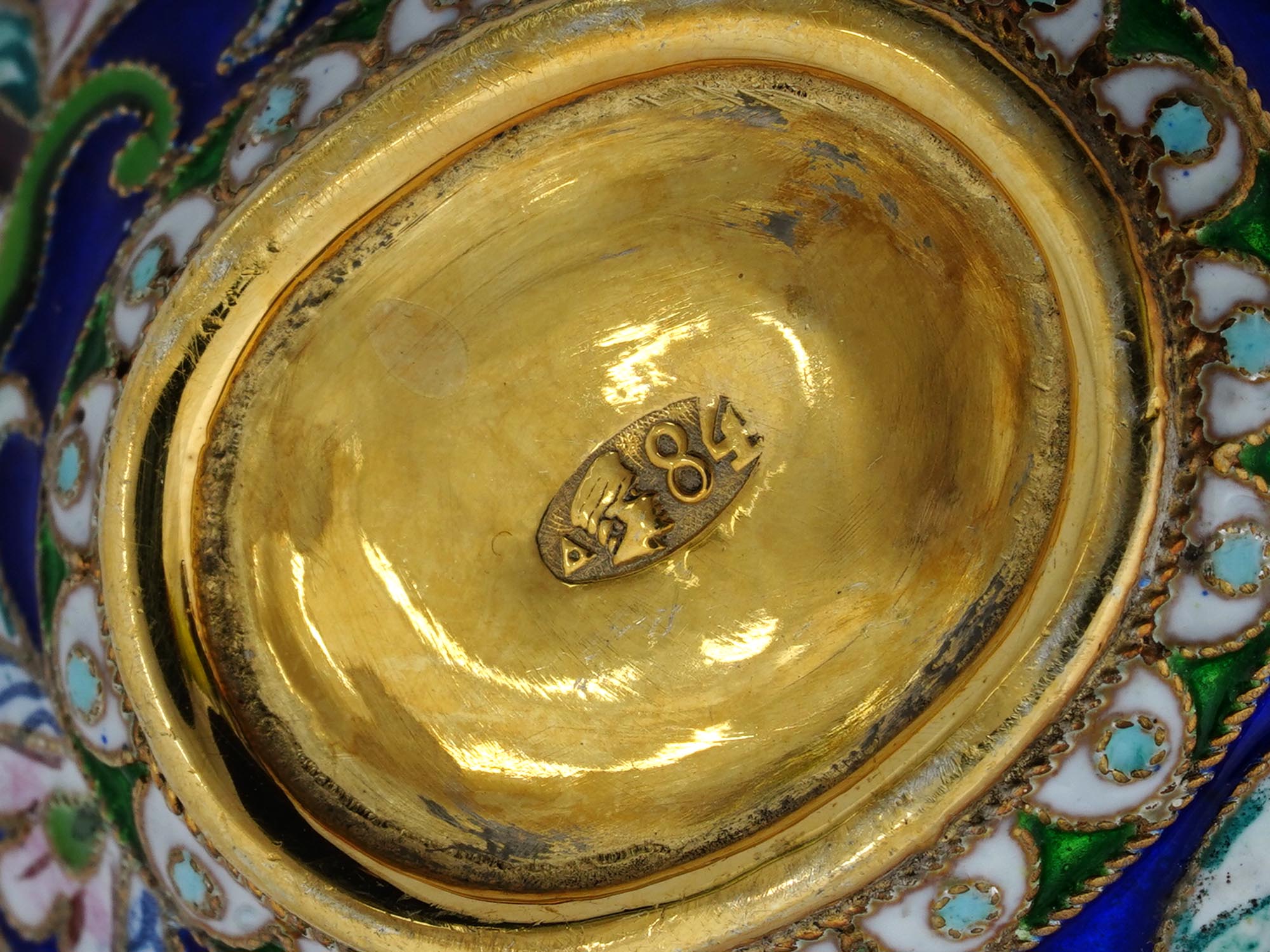 RUSSIAN GILT SILVER CLOISONNE ENAMEL KOVSH LADLE PIC-7