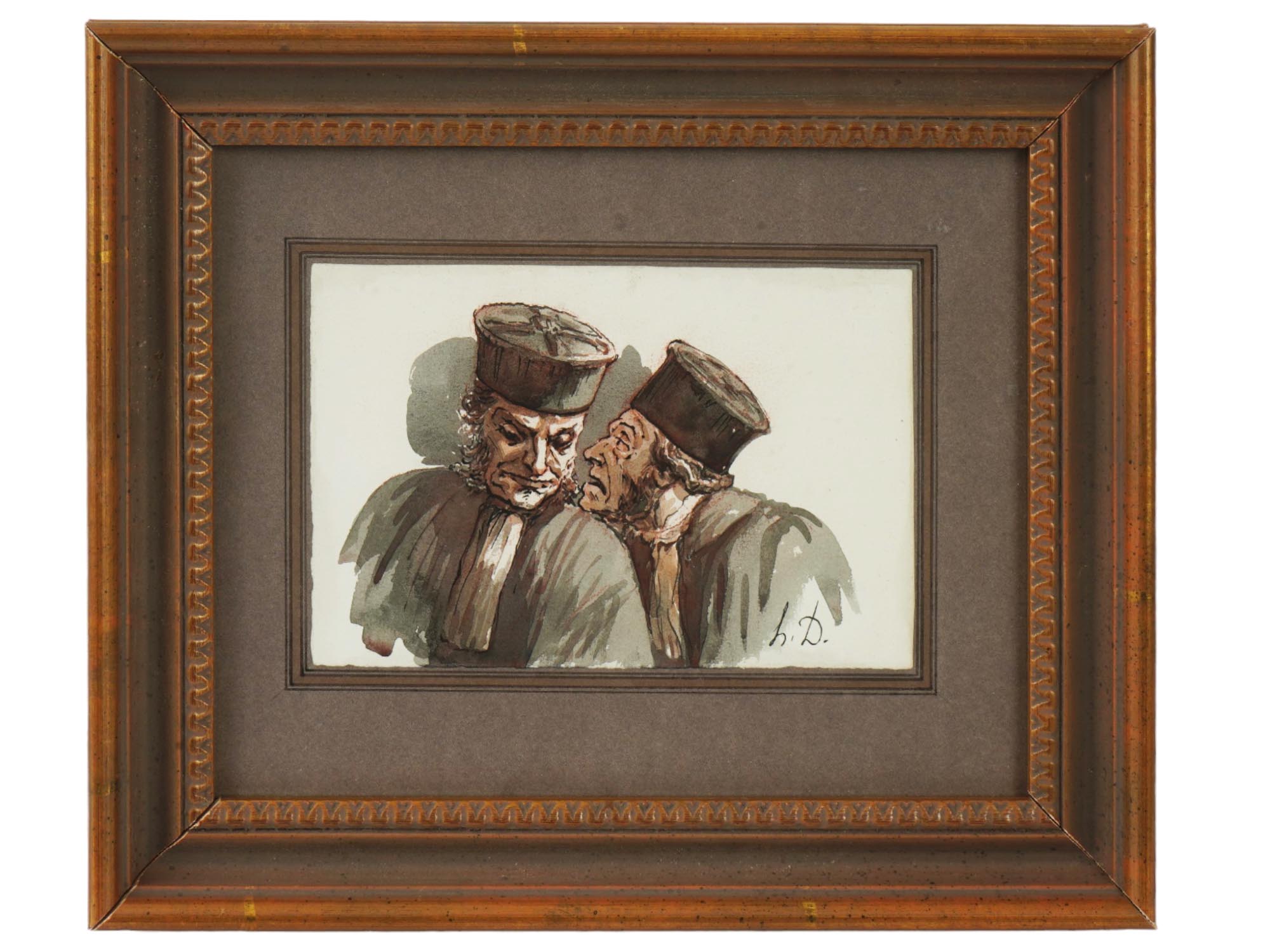 FRENCH MIXED MEDIA PAINTING ATTR TO HONORE DAUMIER PIC-0