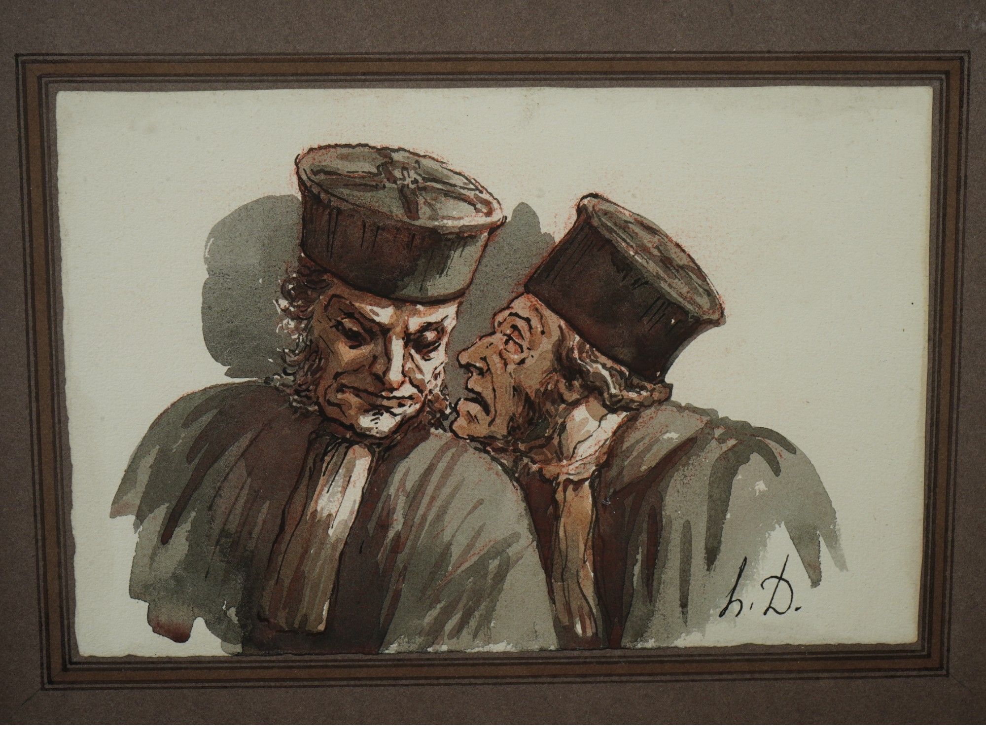 FRENCH MIXED MEDIA PAINTING ATTR TO HONORE DAUMIER PIC-1