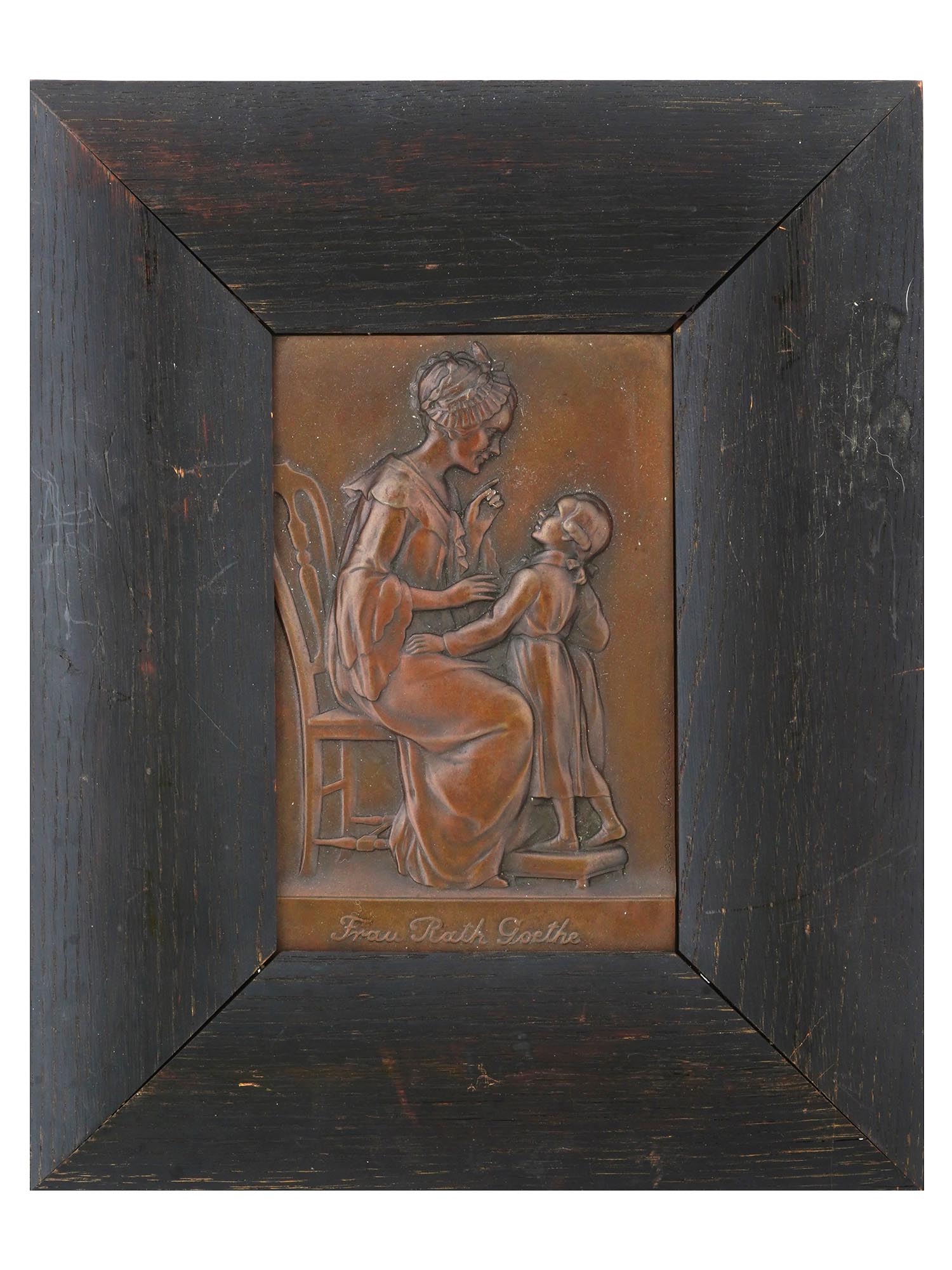 ANTIQUE BRONZE PLAQUE BY JOSEPH KOWARZIK FRAU GOETHE PIC-0