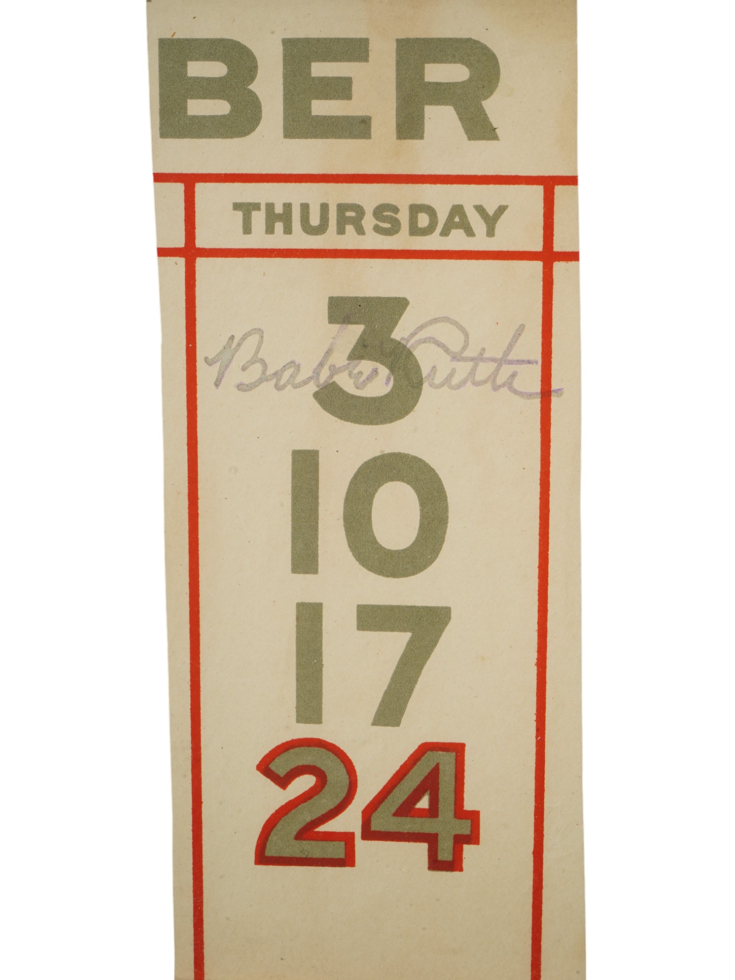 CALENDAR FRAGMENT WITH BABE RUTH AUTOGRAPH BASEBALL PIC-2