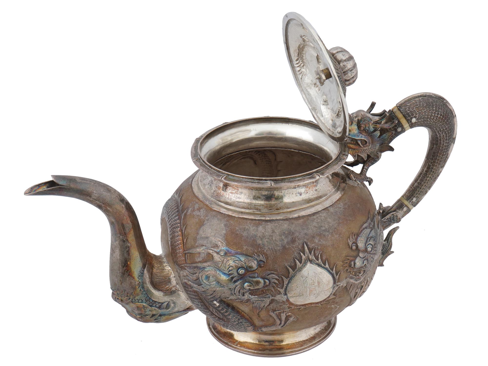 CHINESE VIETNAMESE EXPORT DRAGON SILVER TEA SET PIC-5