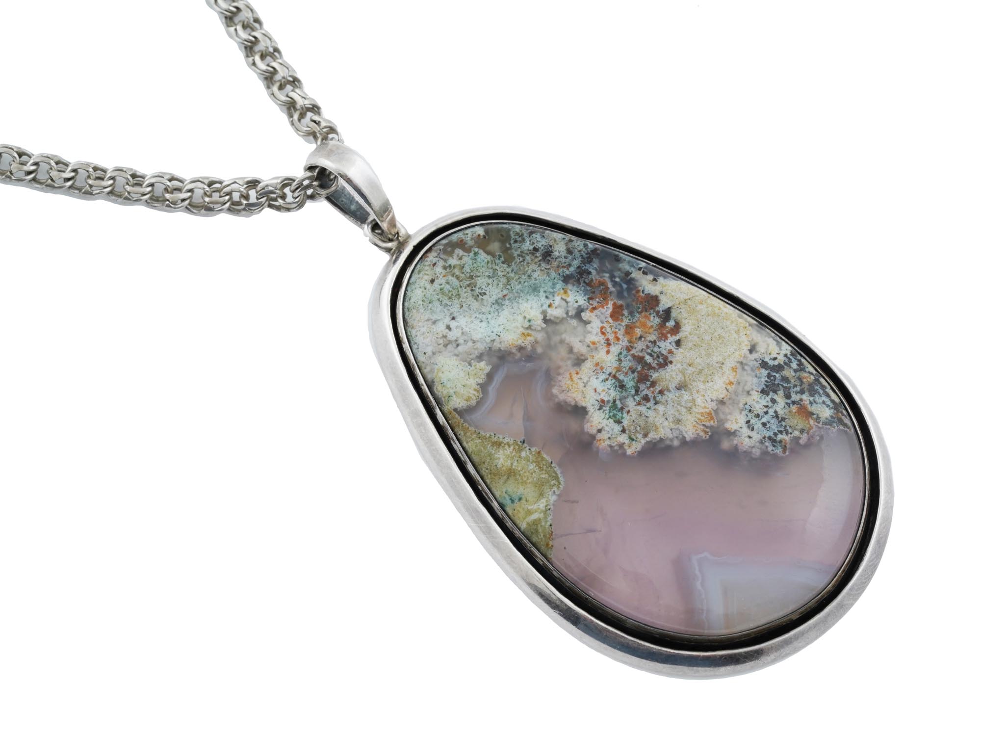 VINTAGE NATURAL PINK MOSS AGATE CHAIN PENDANT PIC-2