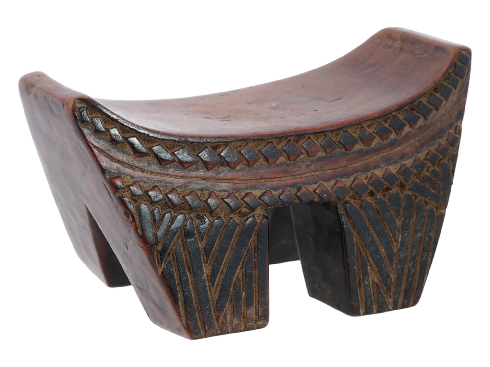 SMALL SOUTHERN AFRICAN CARVED WOOD HEADREST PIC-1