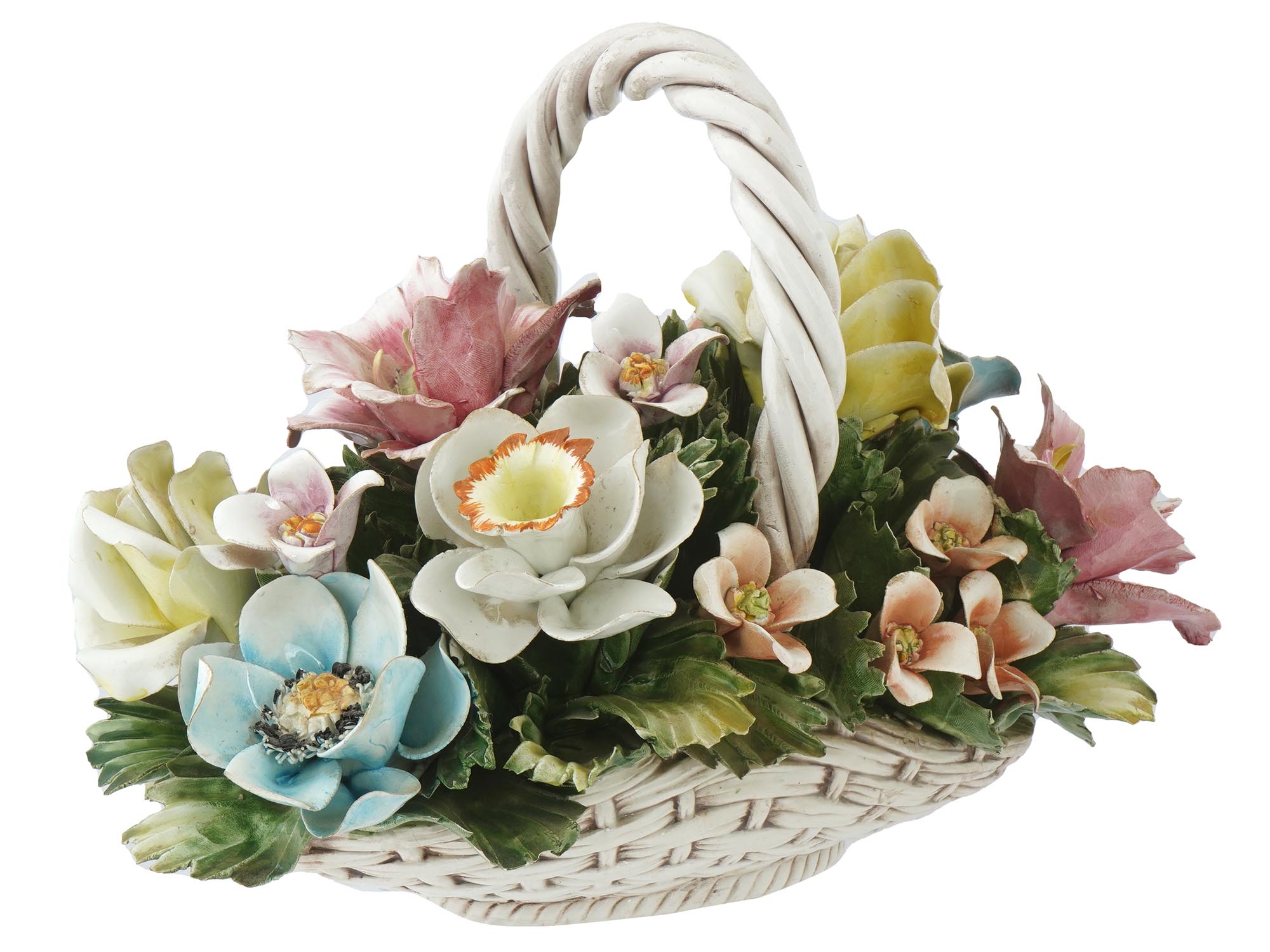 VINTAGE ITALIAN CAPODIMONTE PORCELAIN FLOWER BASKET PIC-0