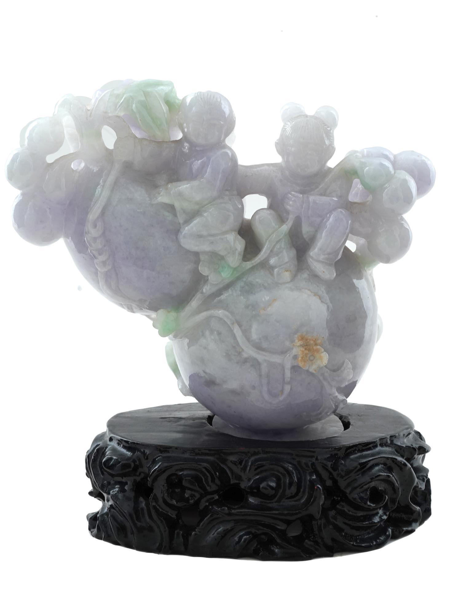 LARGE HAND CARVED LAVENDER JADE STATUE WITH STAND PIC-