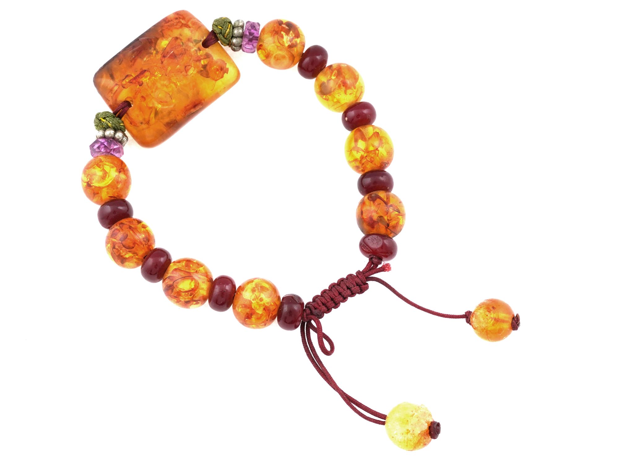 CLASSIC ASIAN MANNER BEADED CARVED AMBER BRACELET PIC-1