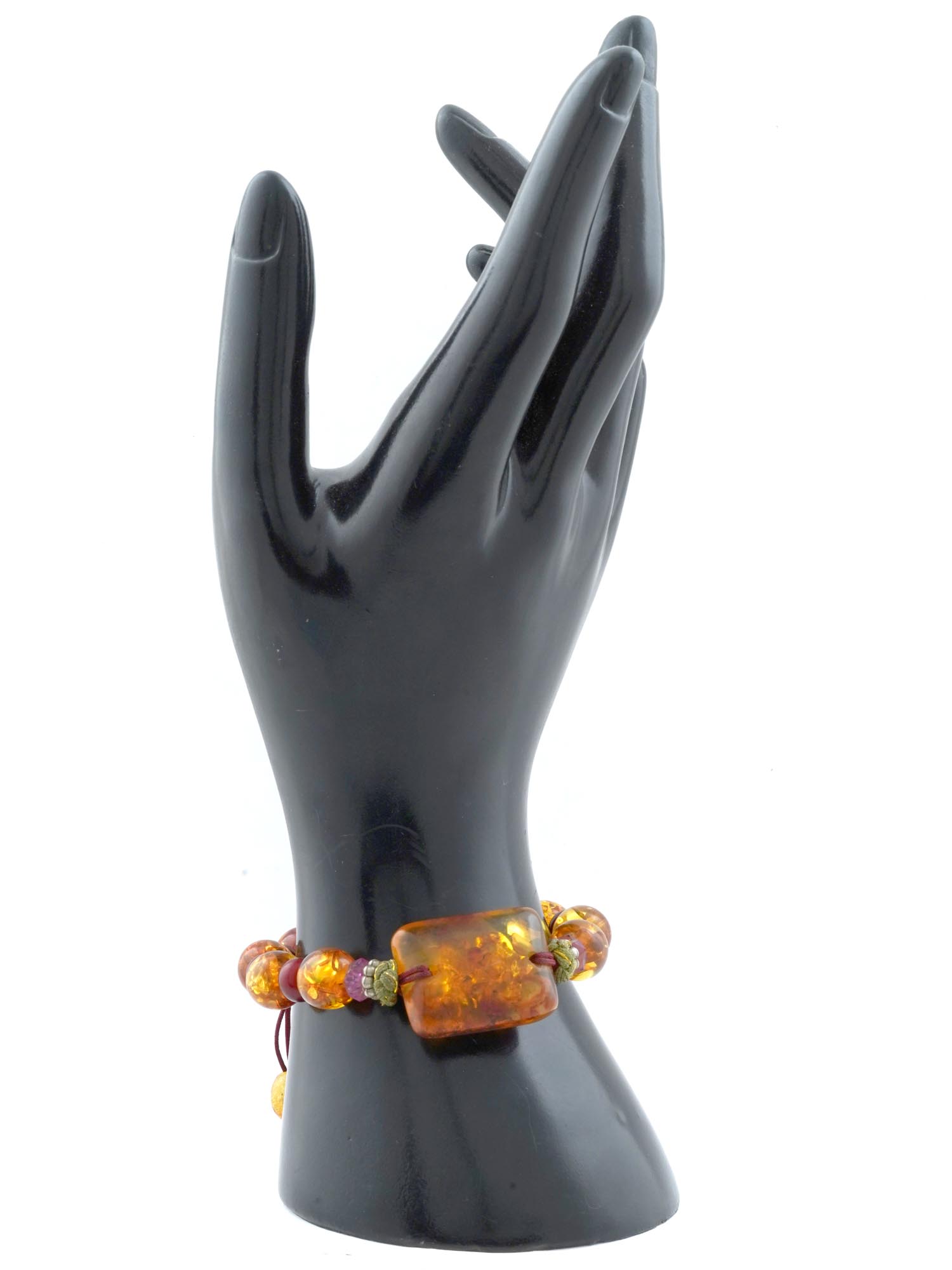 CLASSIC ASIAN MANNER BEADED CARVED AMBER BRACELET PIC-2